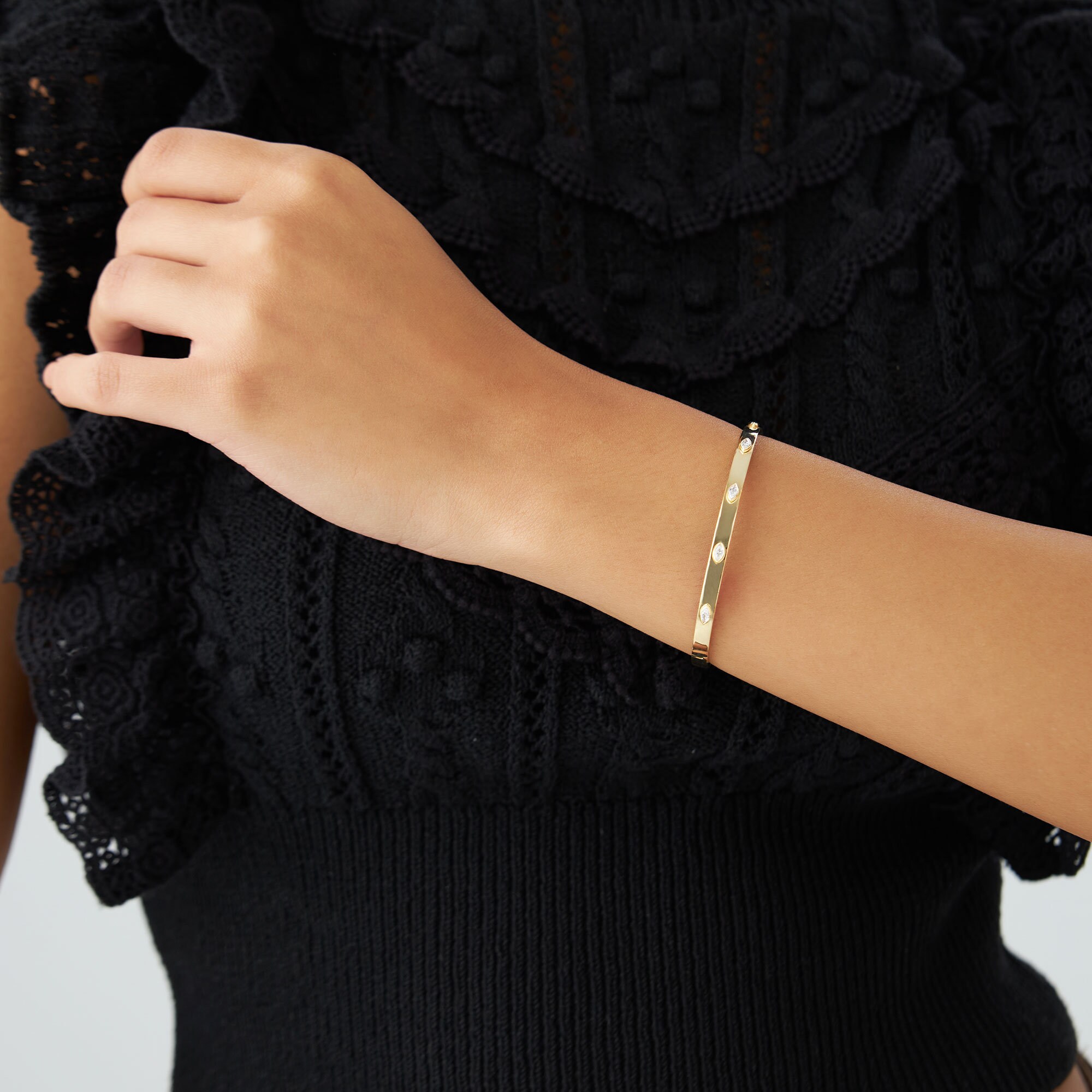 14K Gold Marquise Diamond Bangle Bracelet
