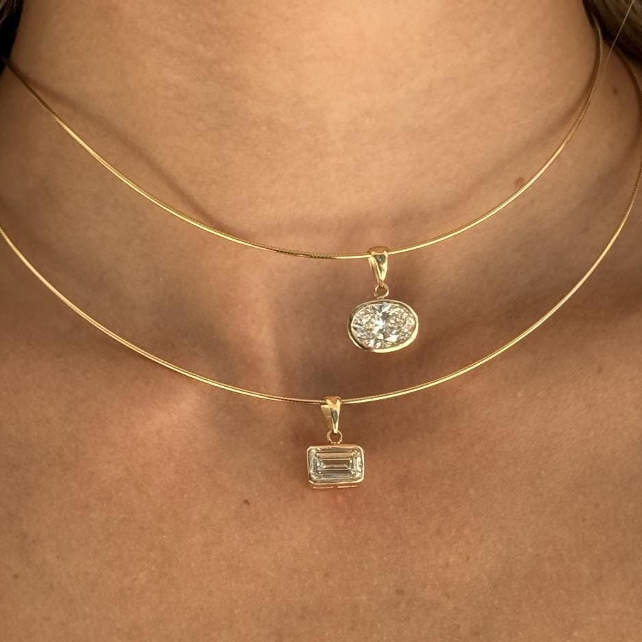 Pear Lab Grown Diamond Pendant on a 14K Gold Omega Choker