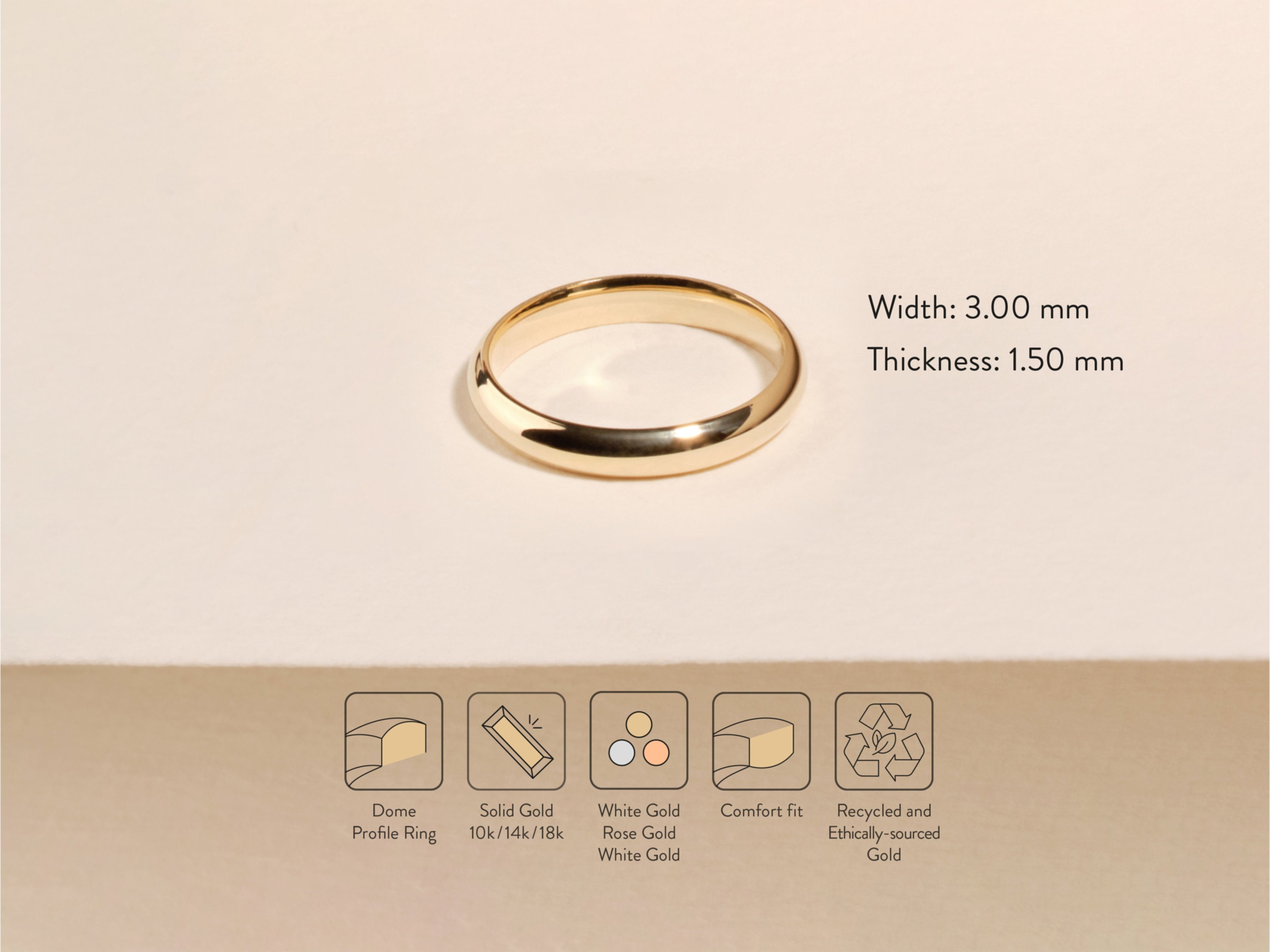 3mm Solid Gold Dome Wedding Band
