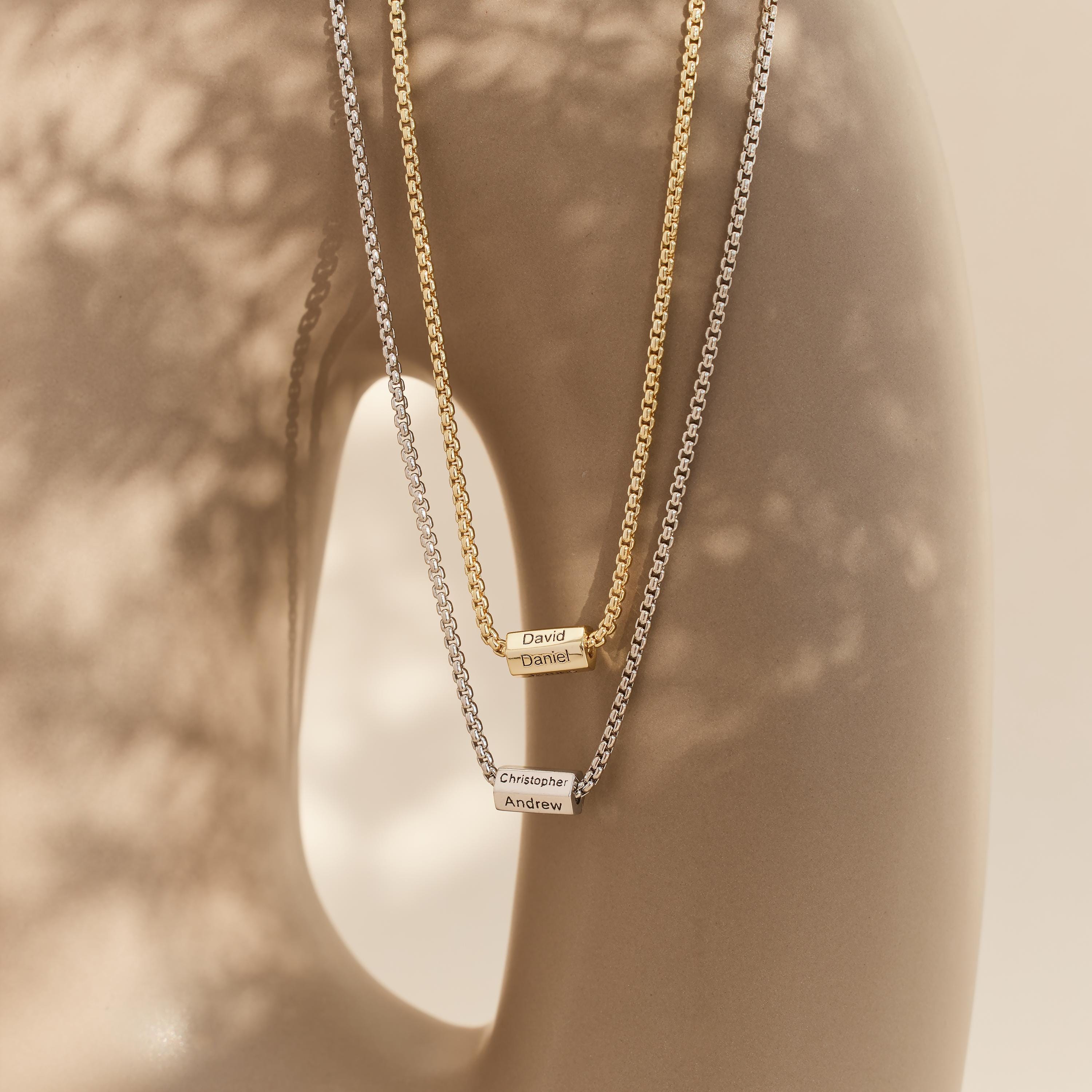 Custom Name Bar Necklace for Men with Copper Pendant and Engraved Names