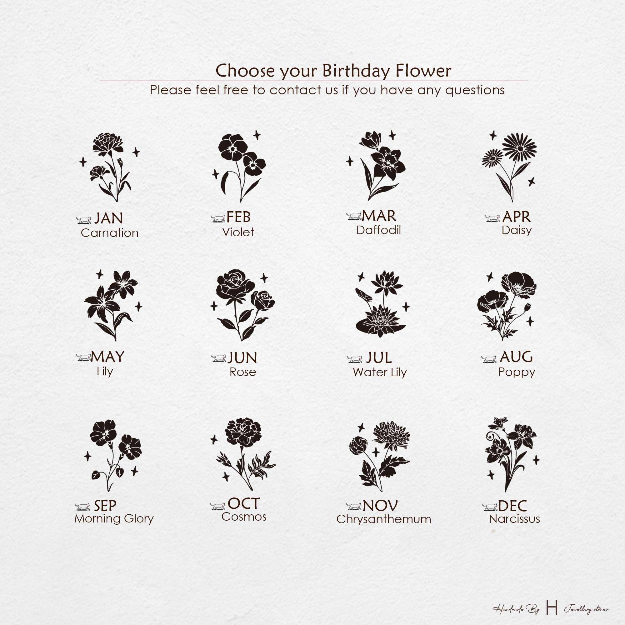 Engraved Birth Flower and Birthstone Necklace
