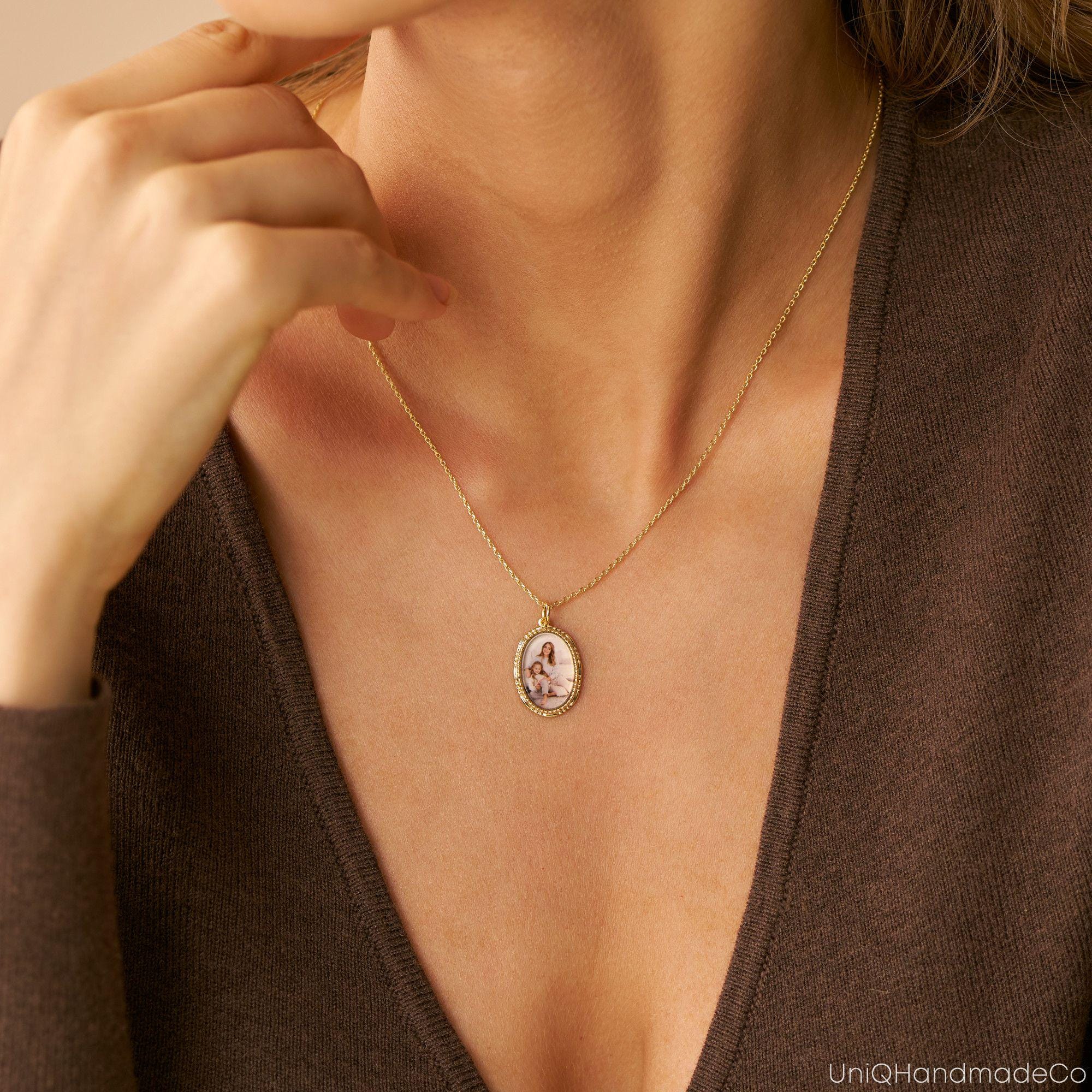 Personalized Photo Necklace in Solid Copper with Cable Chain