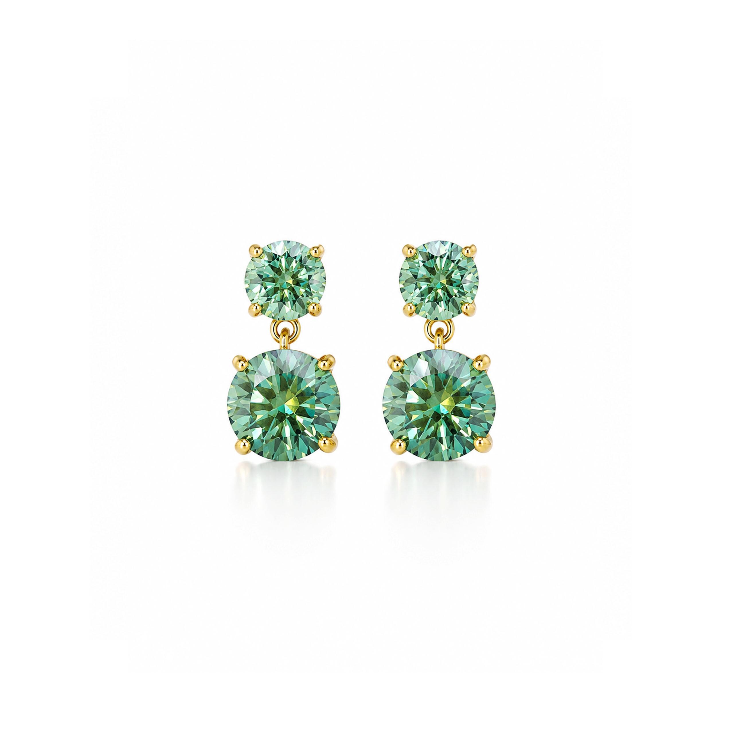 Swiss Blue Moissanite Double Drop Earrings in Platinum Overlay Sterling Silver