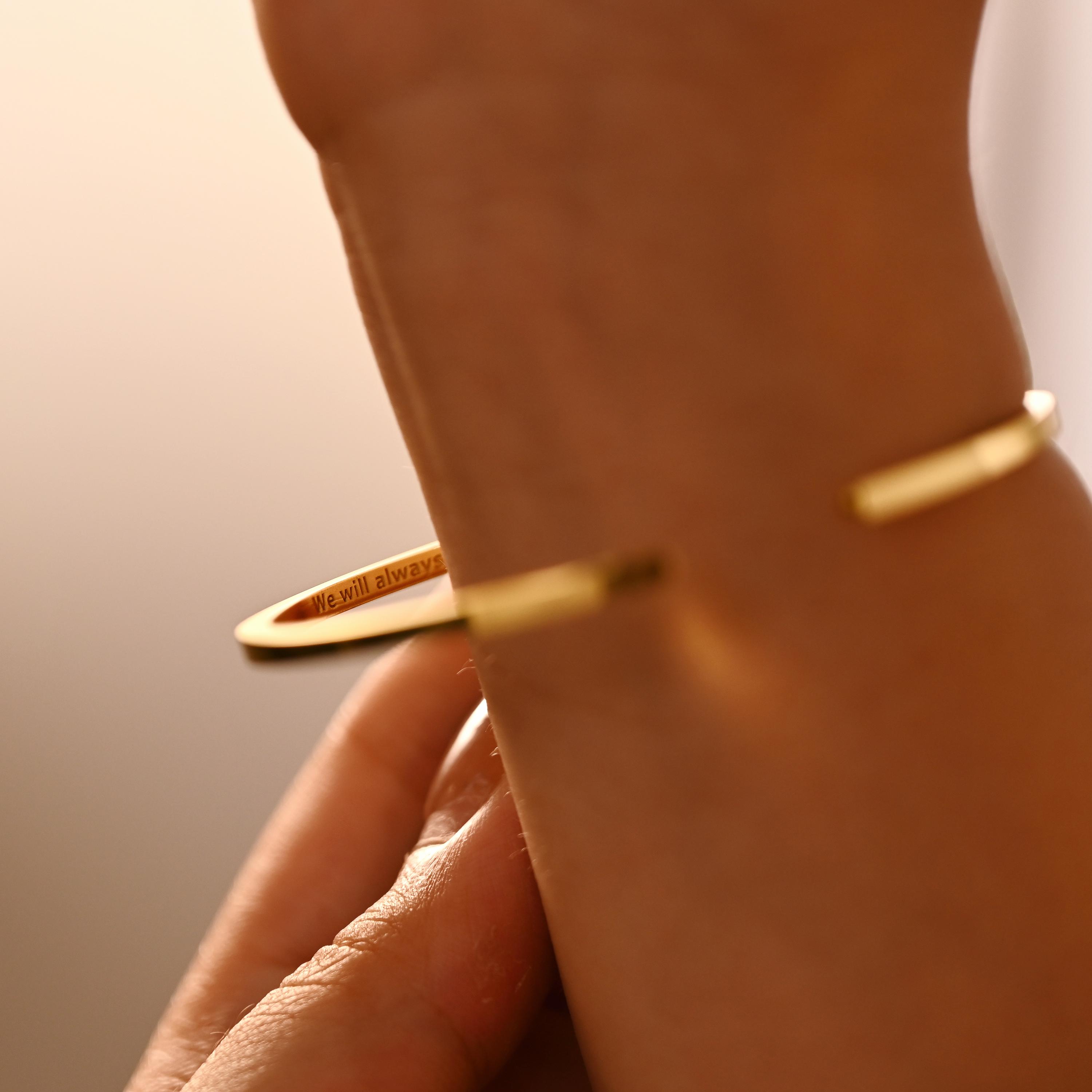 Engraved Secret Message Cuff Bracelet in Sterling Silver or 18K Gold