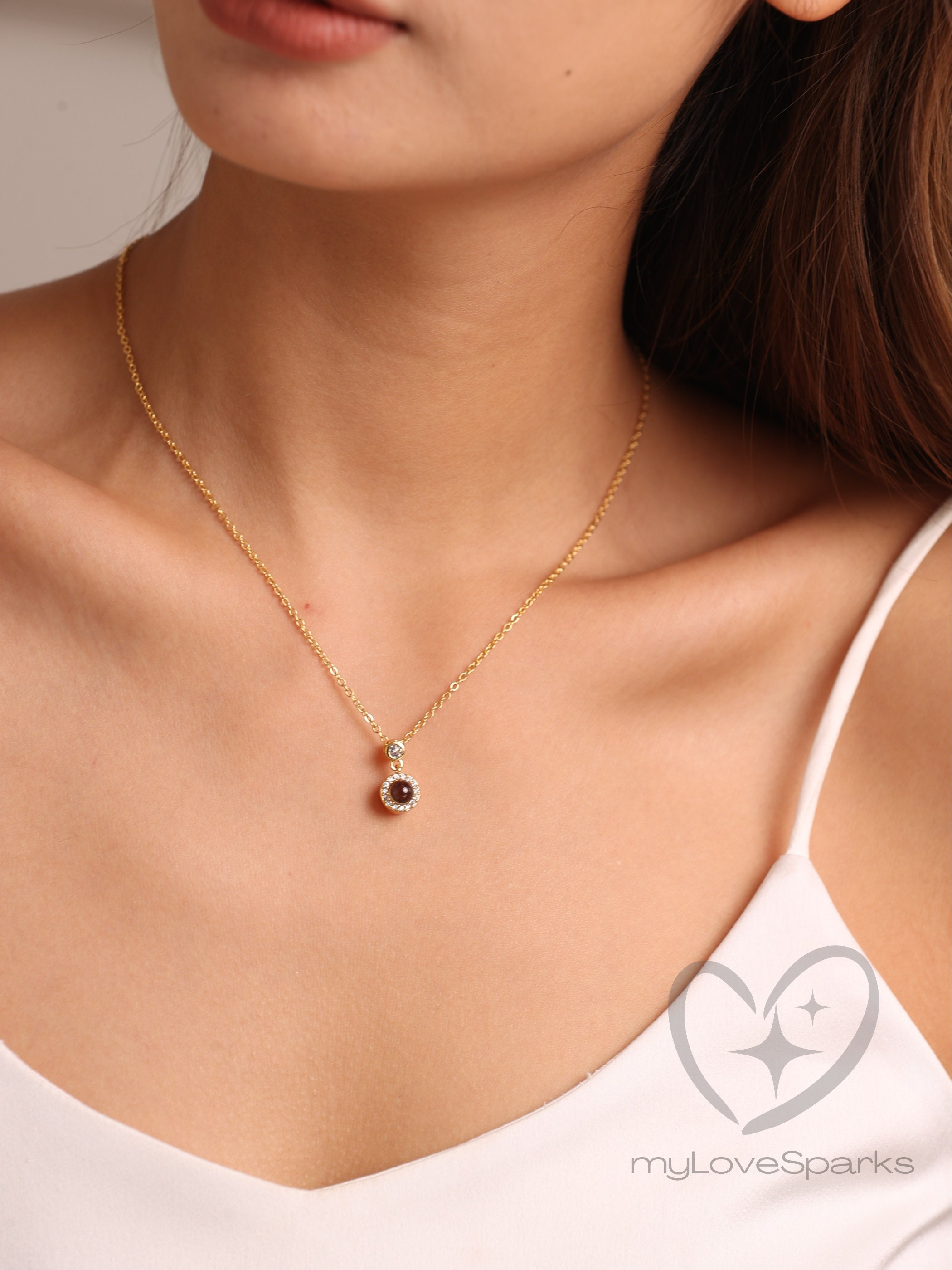 Minimalist Photo Projection Necklace in Stainless Steel