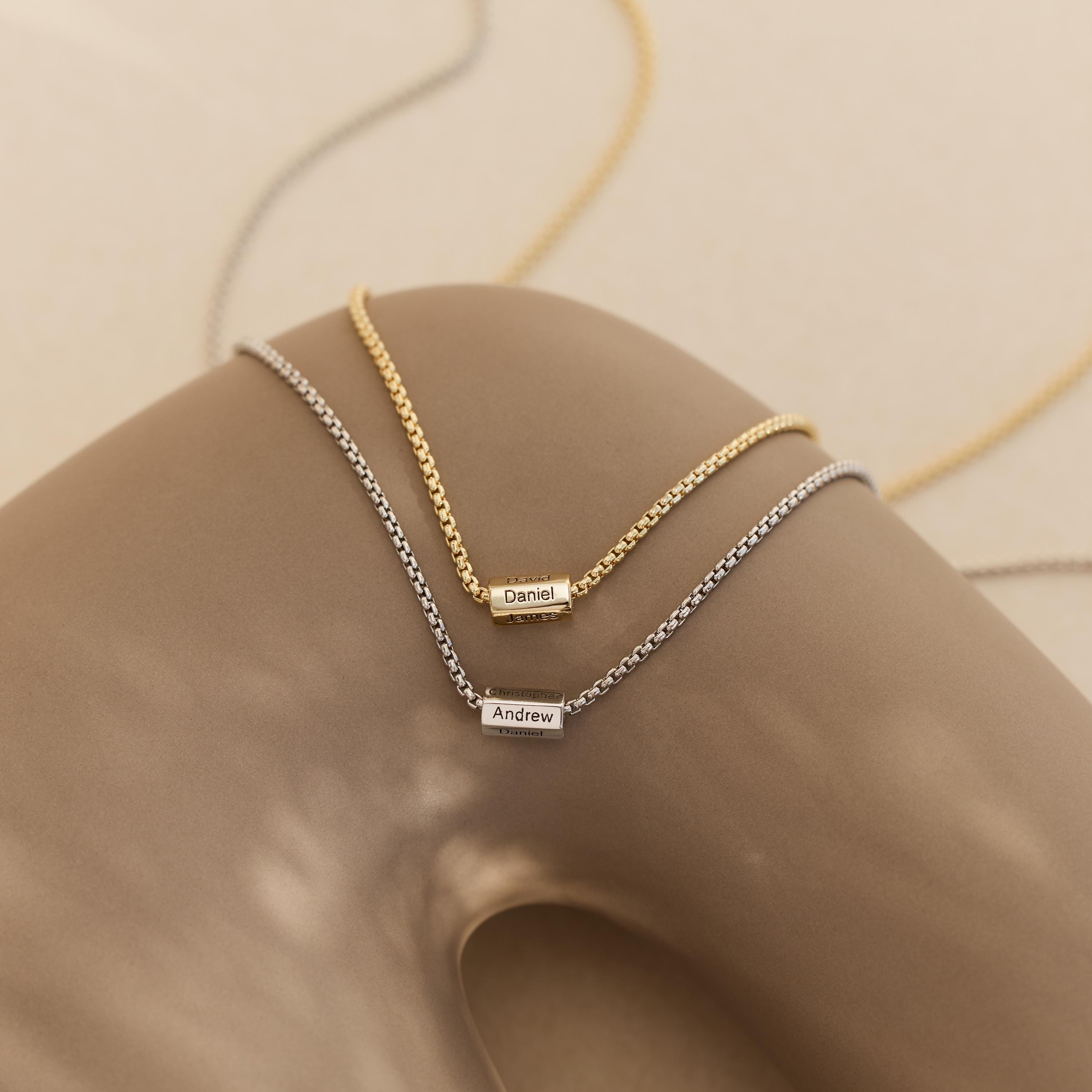 Custom Name Bar Necklace for Men with Copper Pendant and Engraved Names