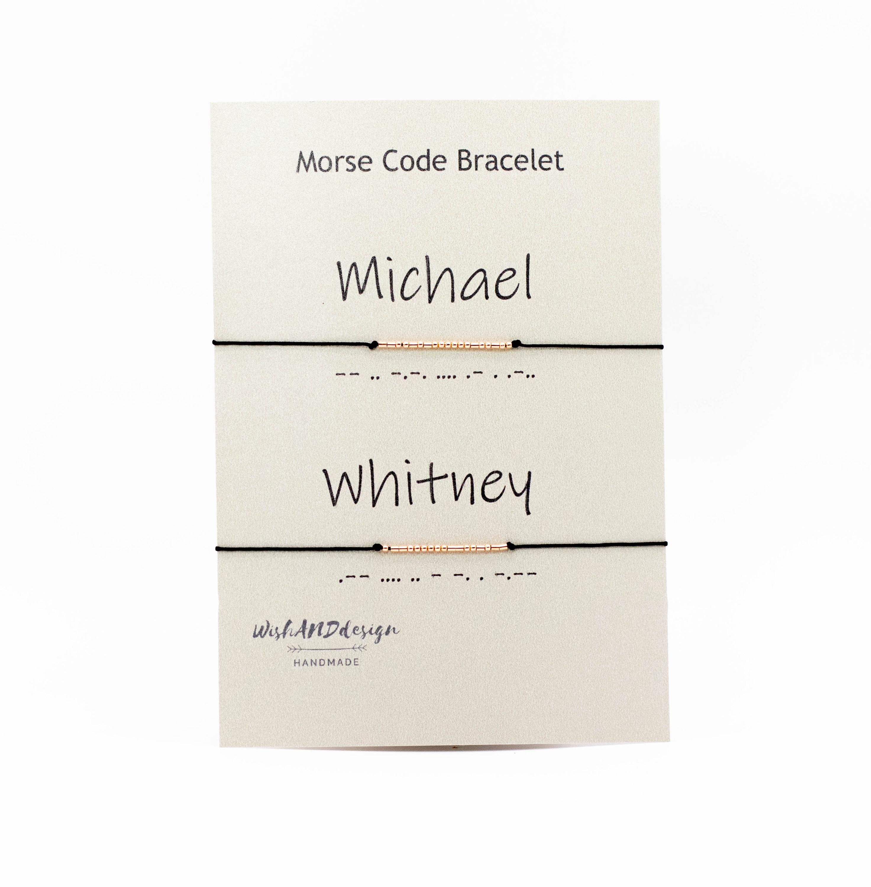 Personalized Morse Code Couple Bracelet Set in Sterling Silver and Gold