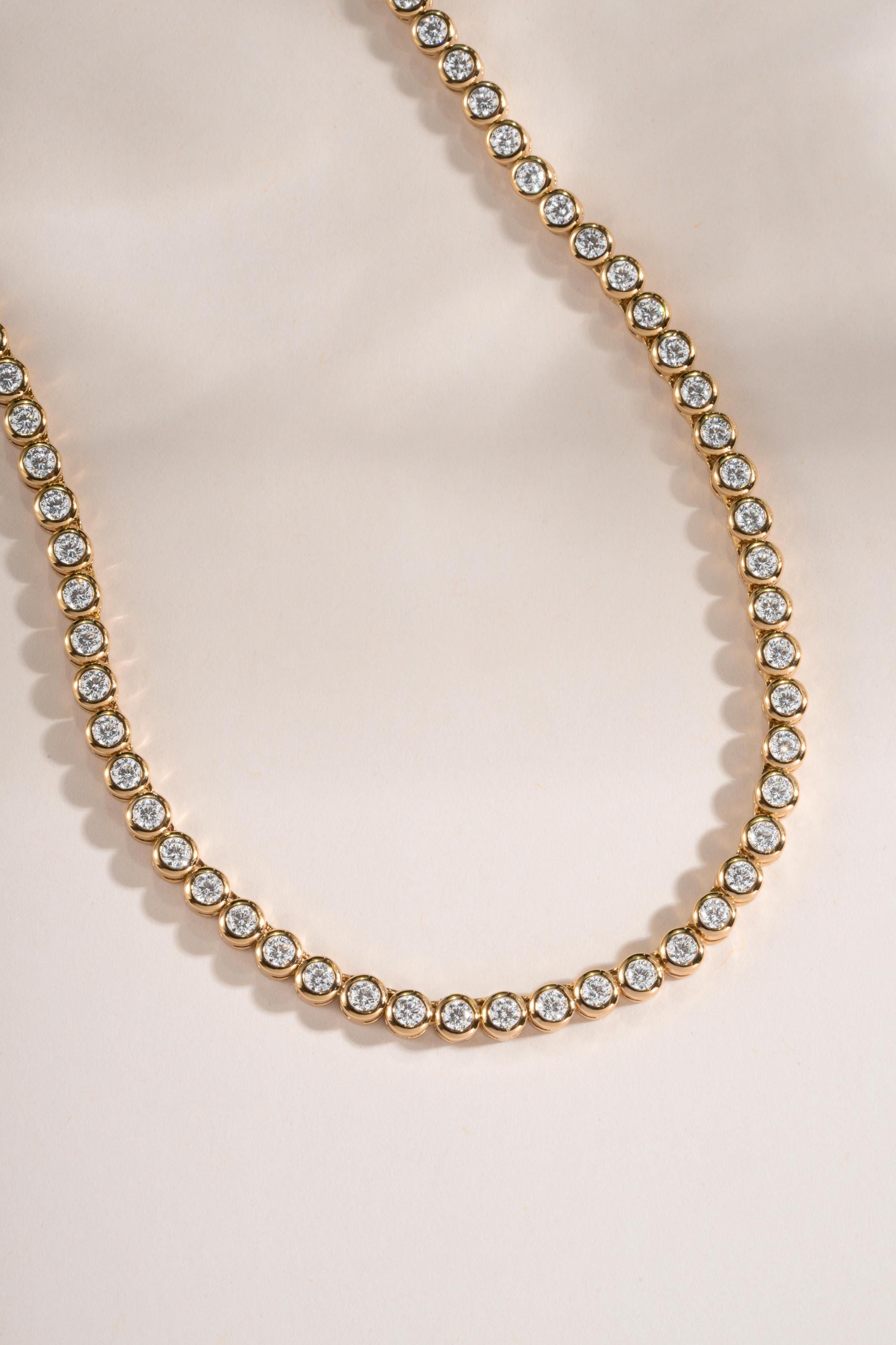 Round Bezel Cubic Zirconia Tennis Necklace with 2.5mm Stones