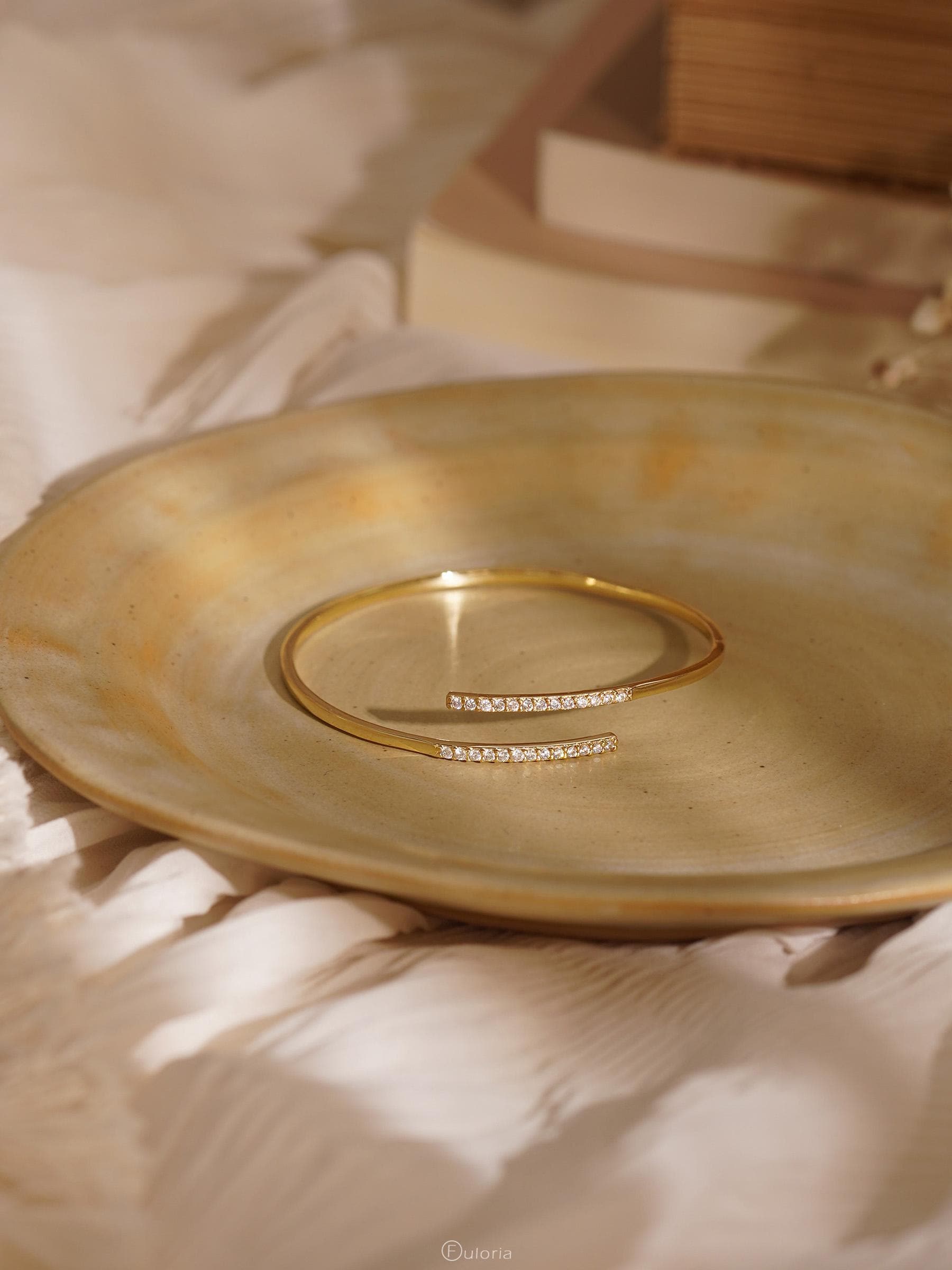Minimalist Diamond Bangle in Gold Plated Finish