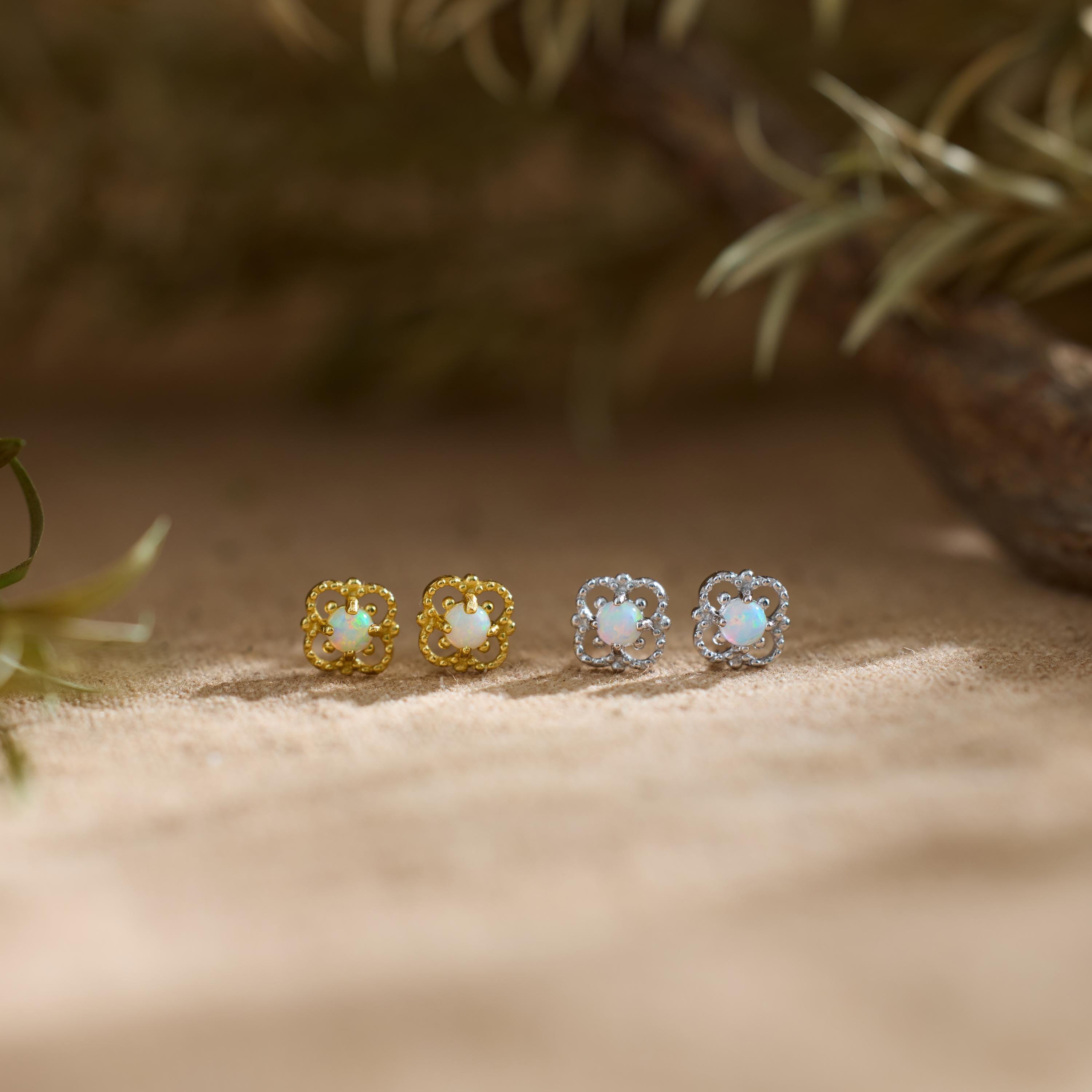 Tiny Opal Stud Earrings in S925 Sterling Silver with Gold or Silver Finish