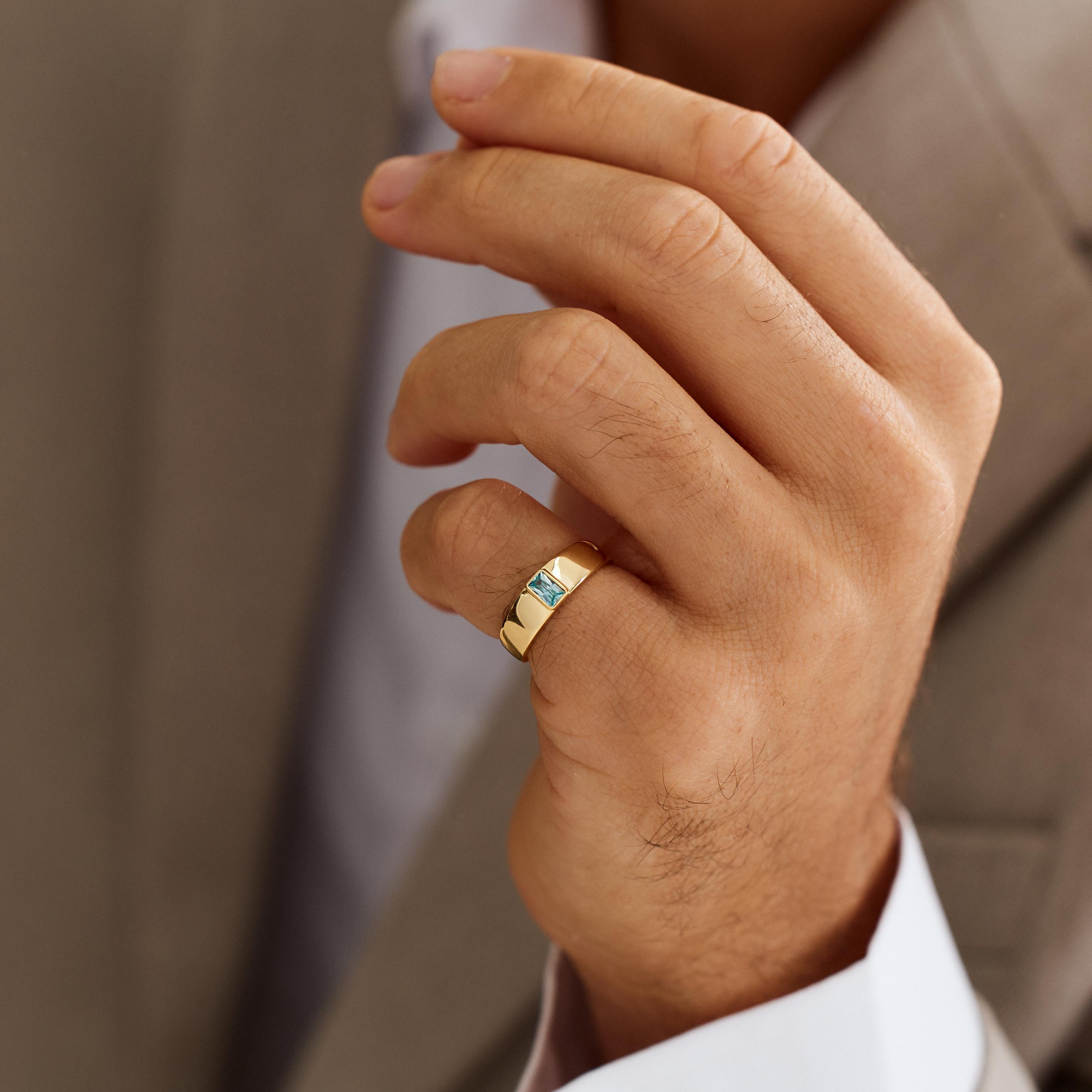 Custom Men's Baguette Birthstone Ring in Copper or Silver