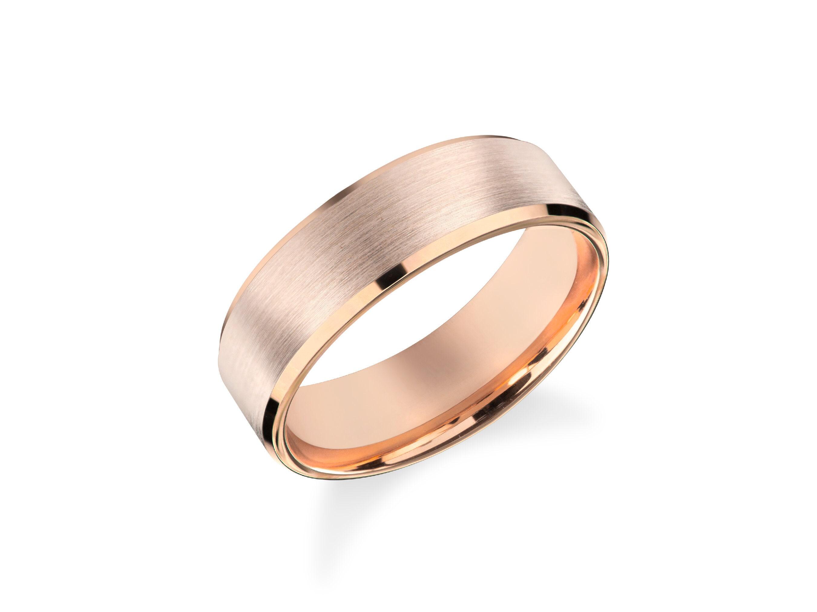 6mm Matte Beveled Wedding Band, Flat Comfort Fit Solid Gold