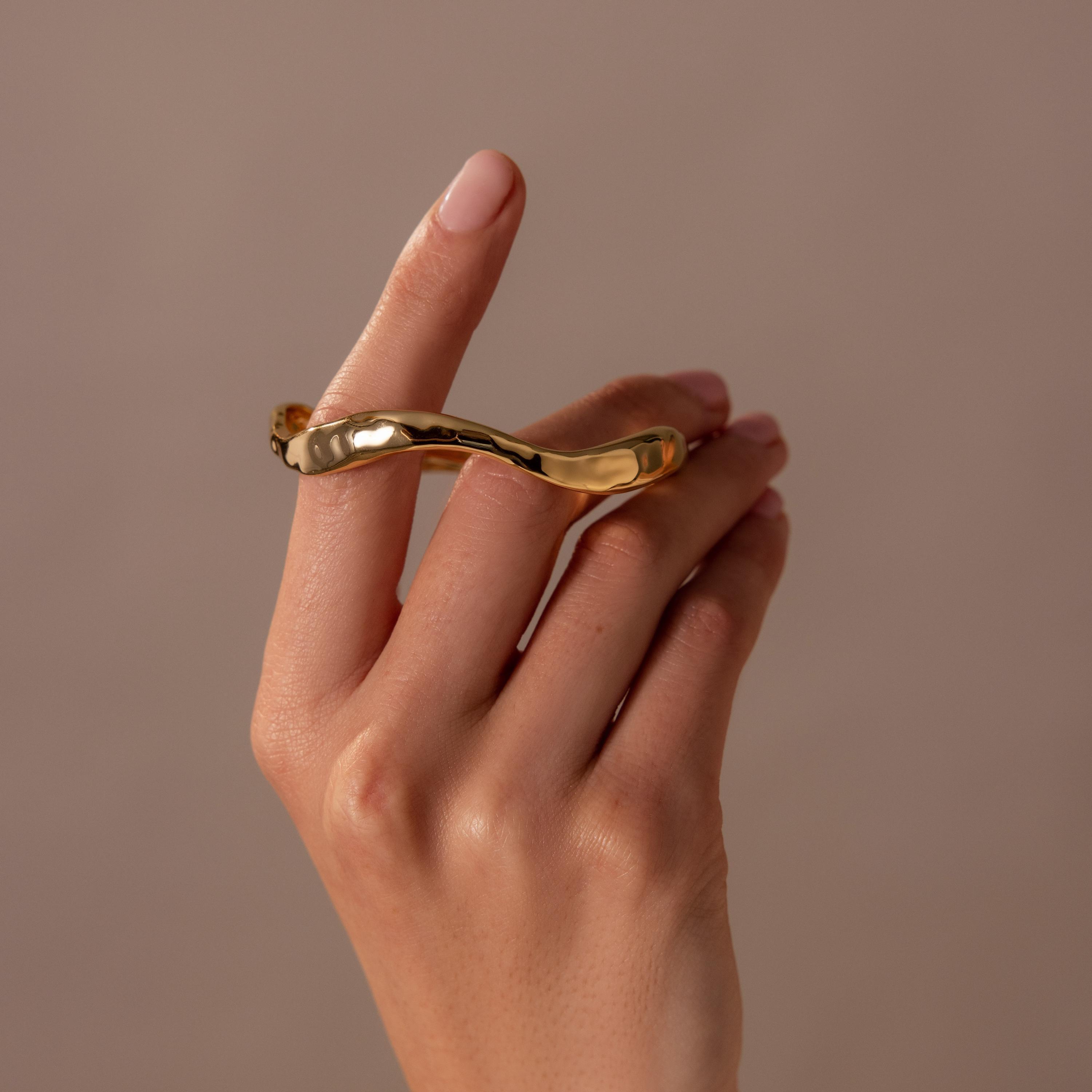Wavy Cuff Bracelet in 18K Gold Over Brass