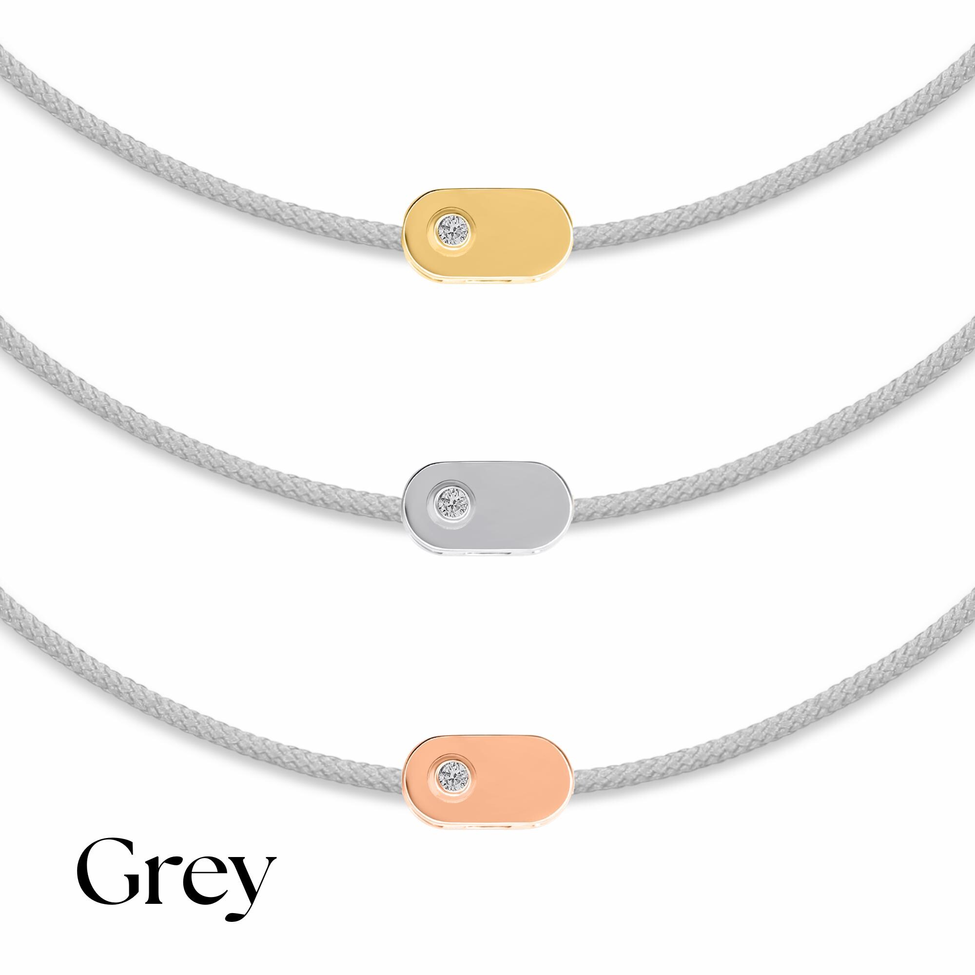 Personalized 14K Solid Gold Initial Bracelet with Natural Diamond on Silk Thread