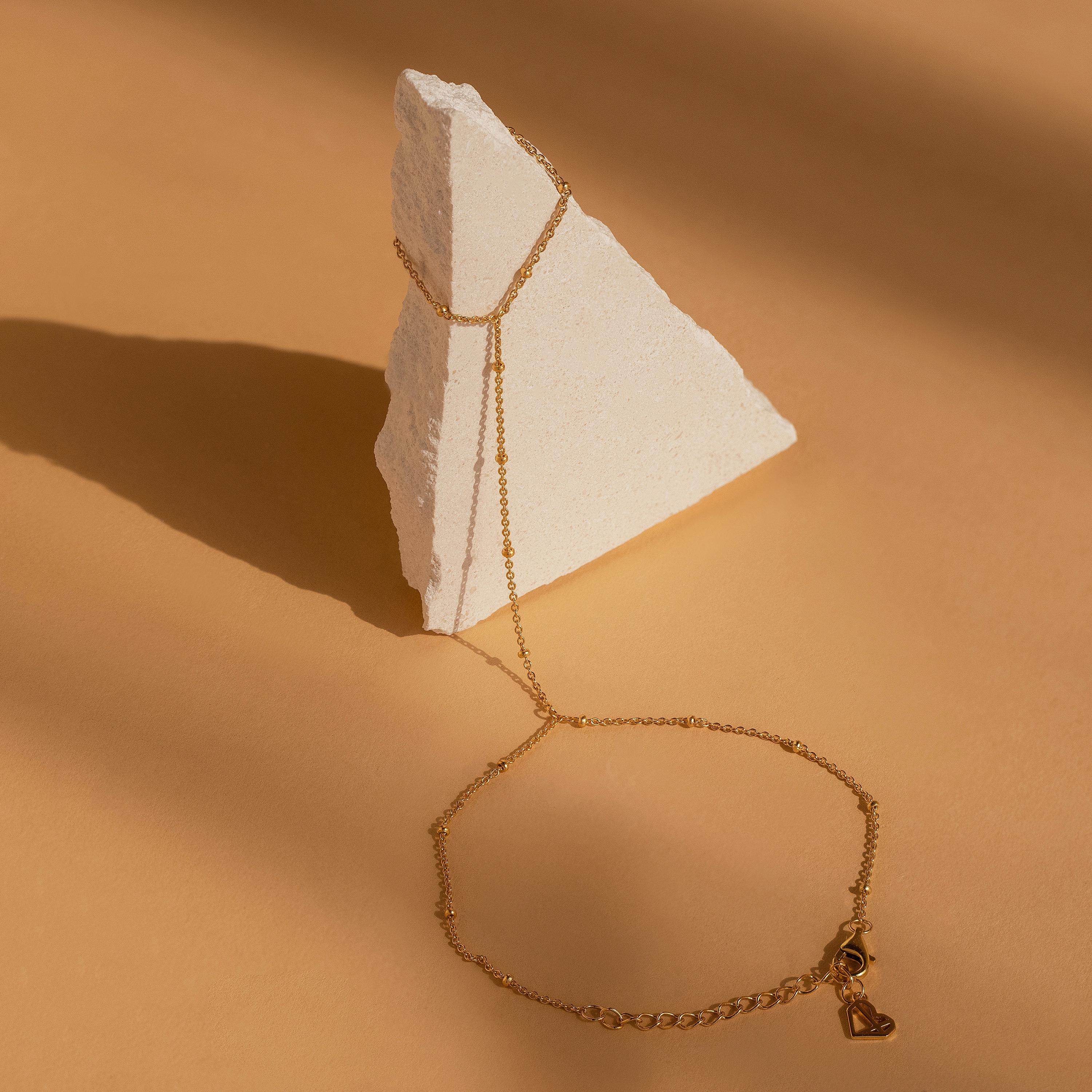 Sterling Silver Beaded Hand Chain Bracelet with Chain Ring