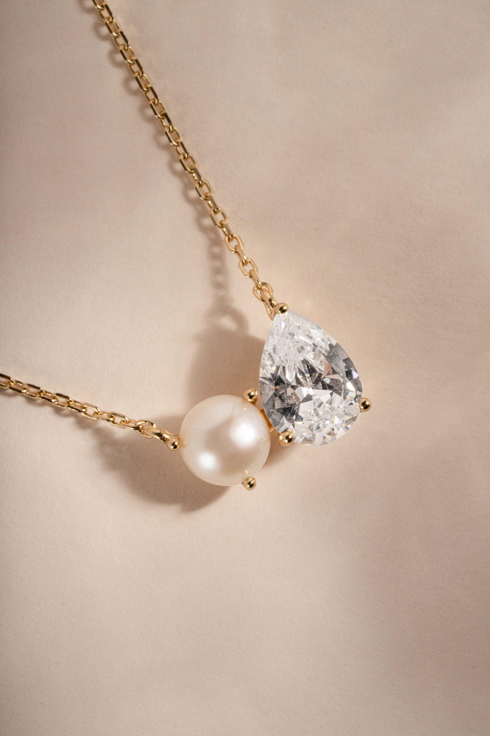 Toi et Moi Necklace with Freshwater Pearl and Pear Cut Stone