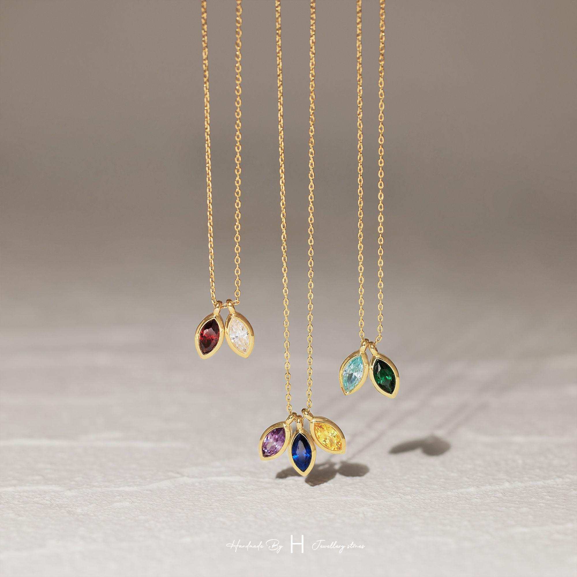 Custom Marquise Leaf Birthstone Necklace