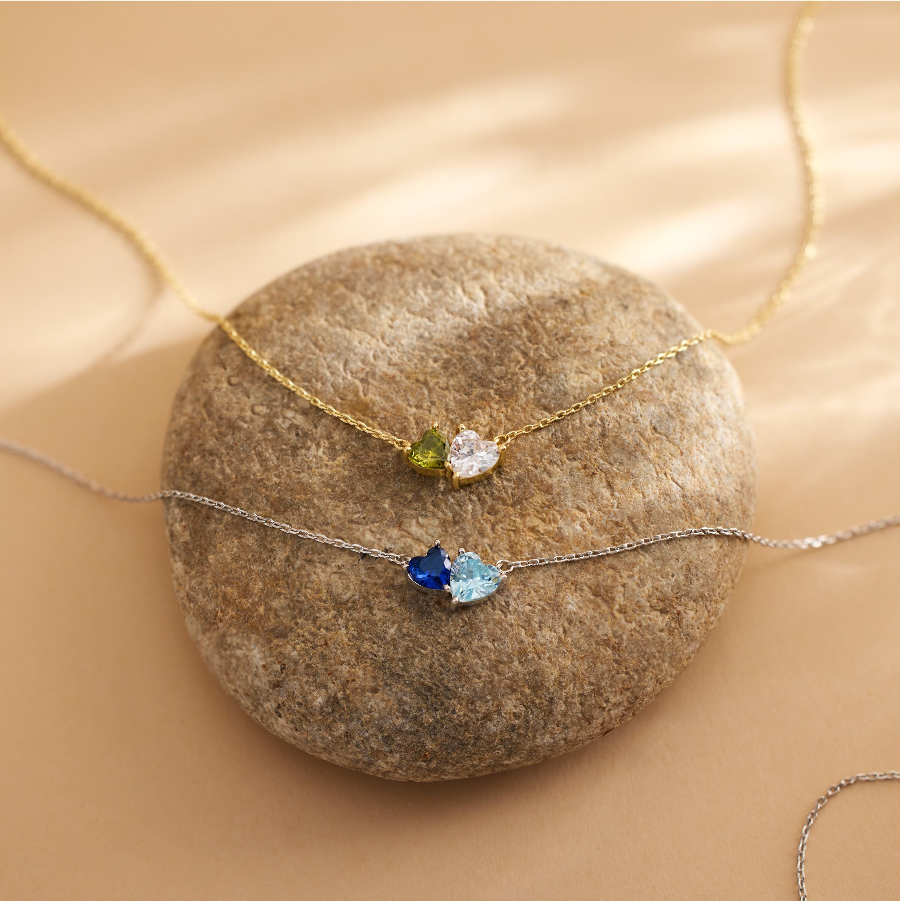 Two Heart Birthstone Necklace in 14K Gold Plating with Two Custom Months