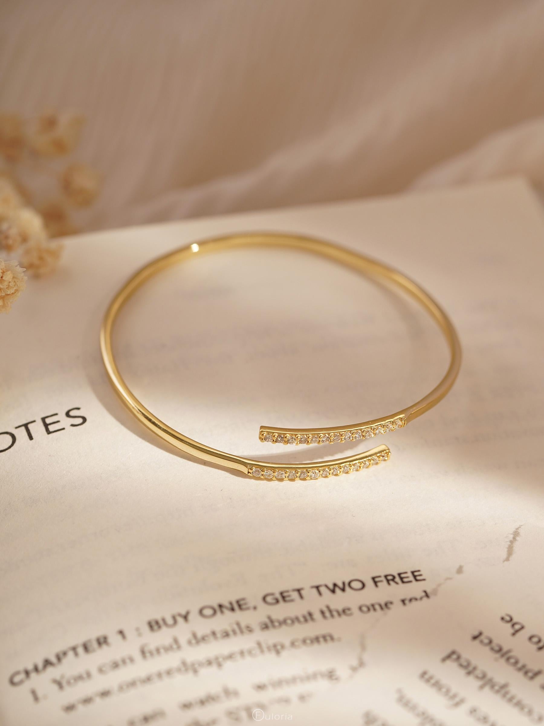 Minimalist Diamond Bangle in Gold Plated Finish