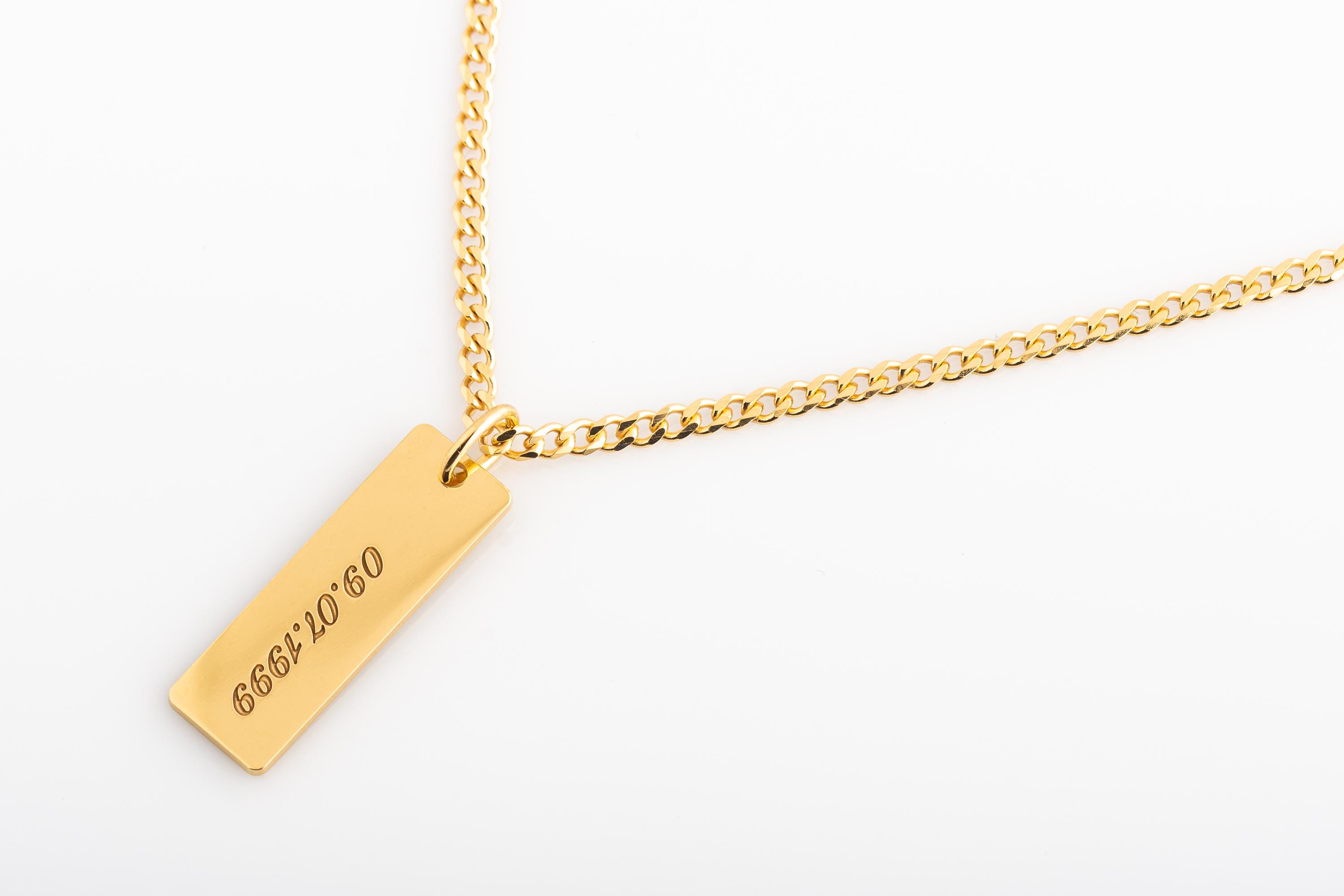 Engraved Sterling Silver Bar Necklace for Men with Curb Chain