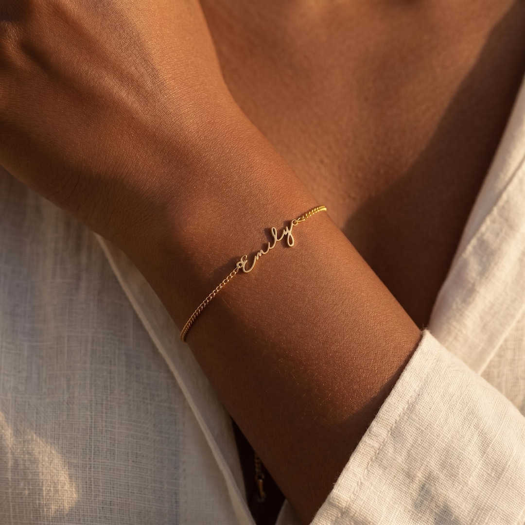Waterproof Custom Name Bracelet in 18K Gold Plated Sterling Silver