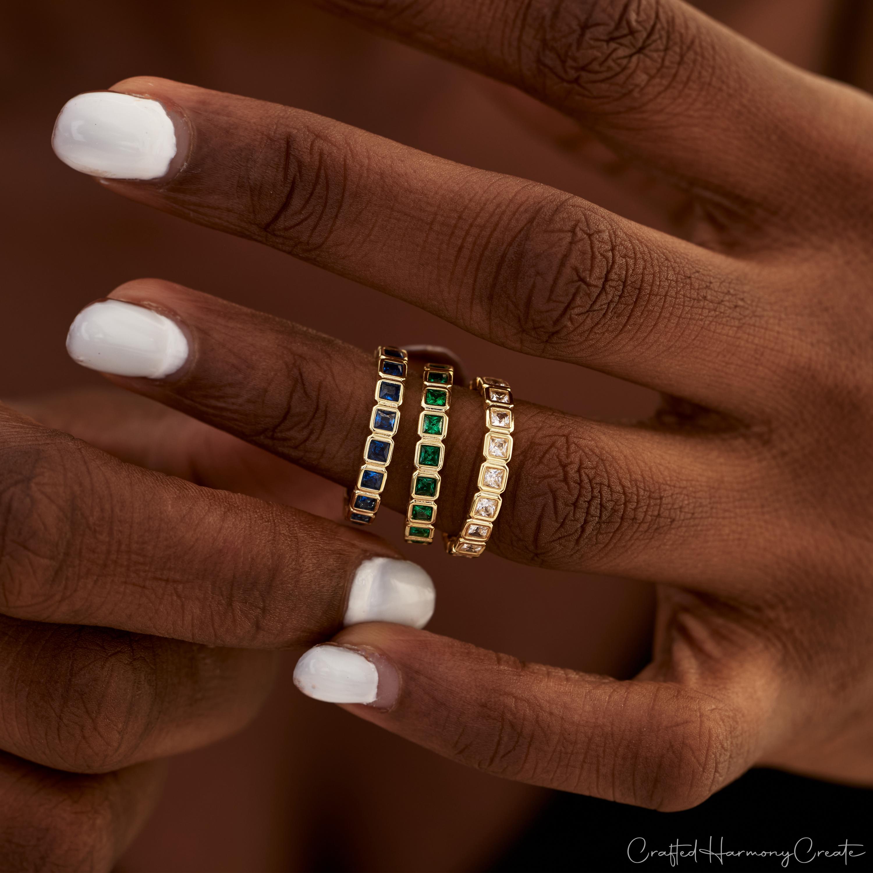 Square Bezel Set Birthstone Stacking Ring