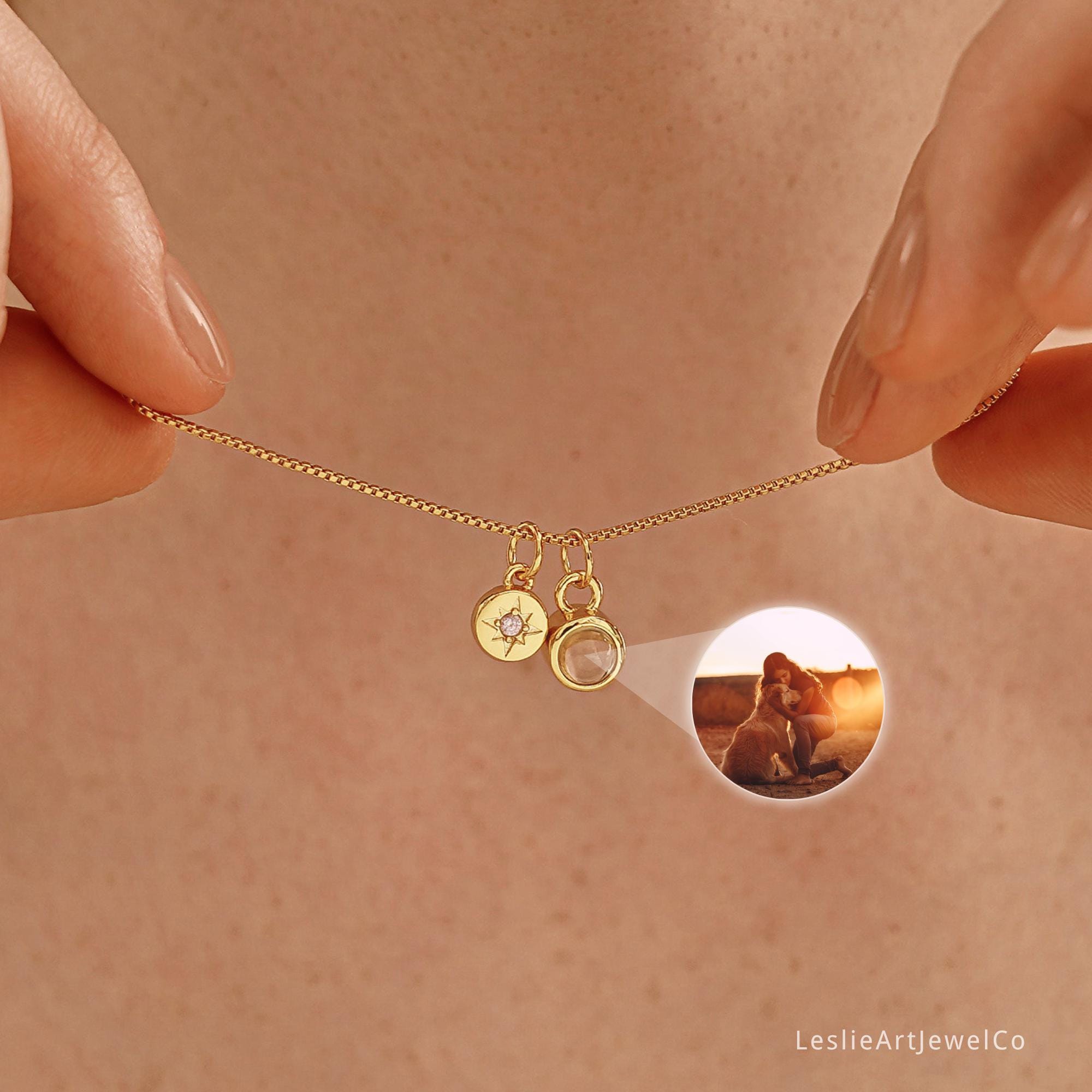 Memorial Projection Necklace with Birthstone and Picture