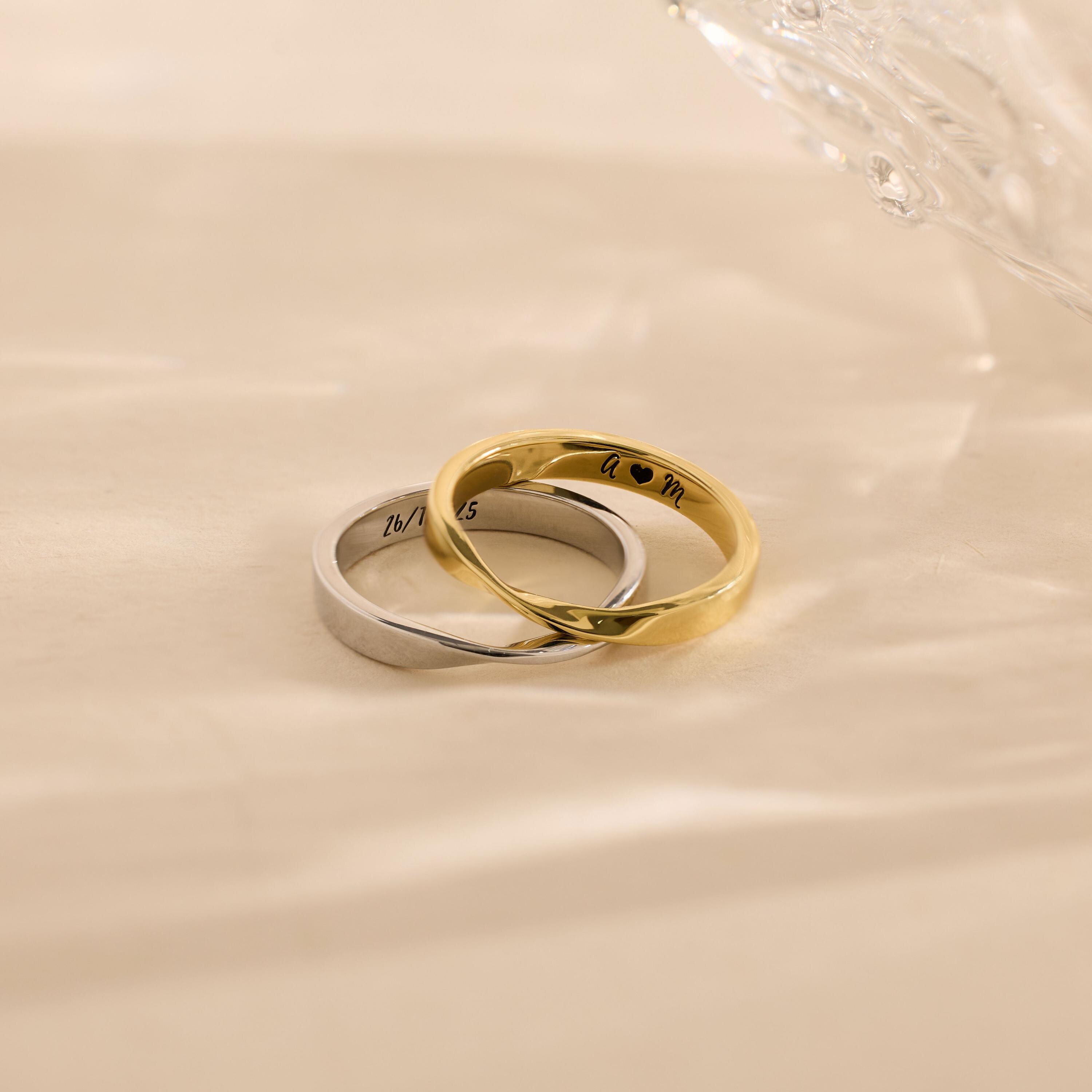 Custom Couples Mobius Twist Ring with Inner Engraving