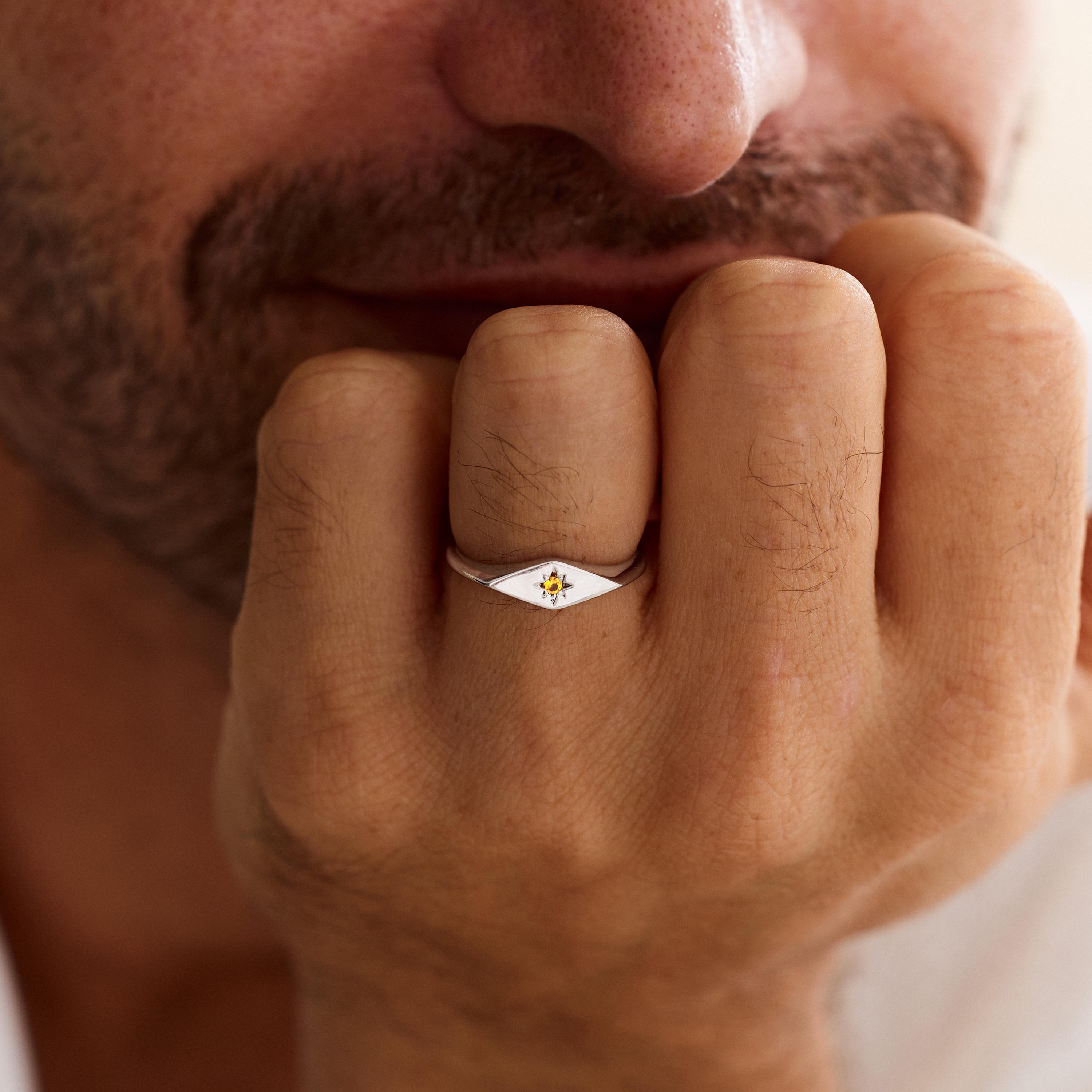 Birthstone Signet Ring With Star Setting for Men