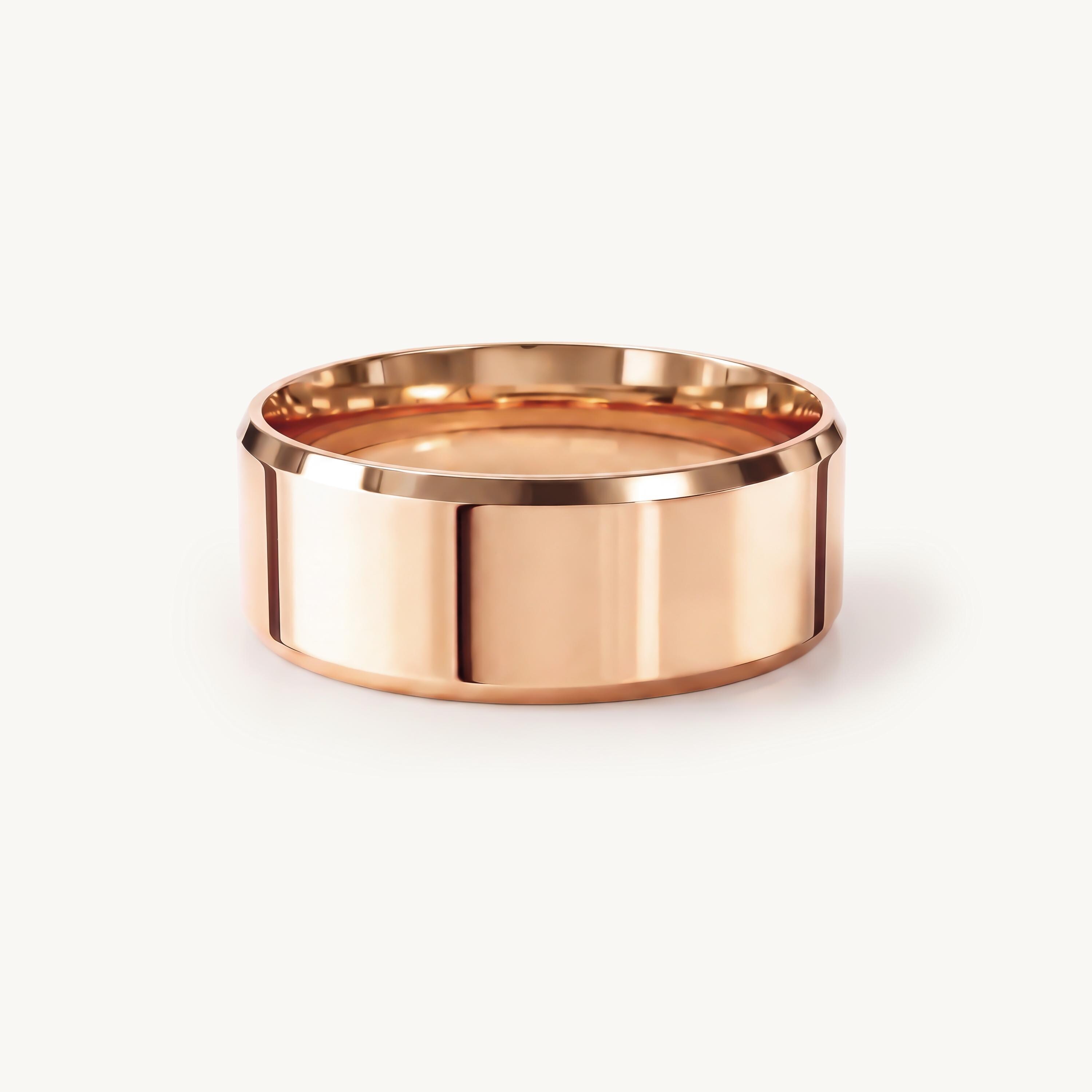 14k Gold Beveled Edge Flat Wedding Band, 2mm to 8mm