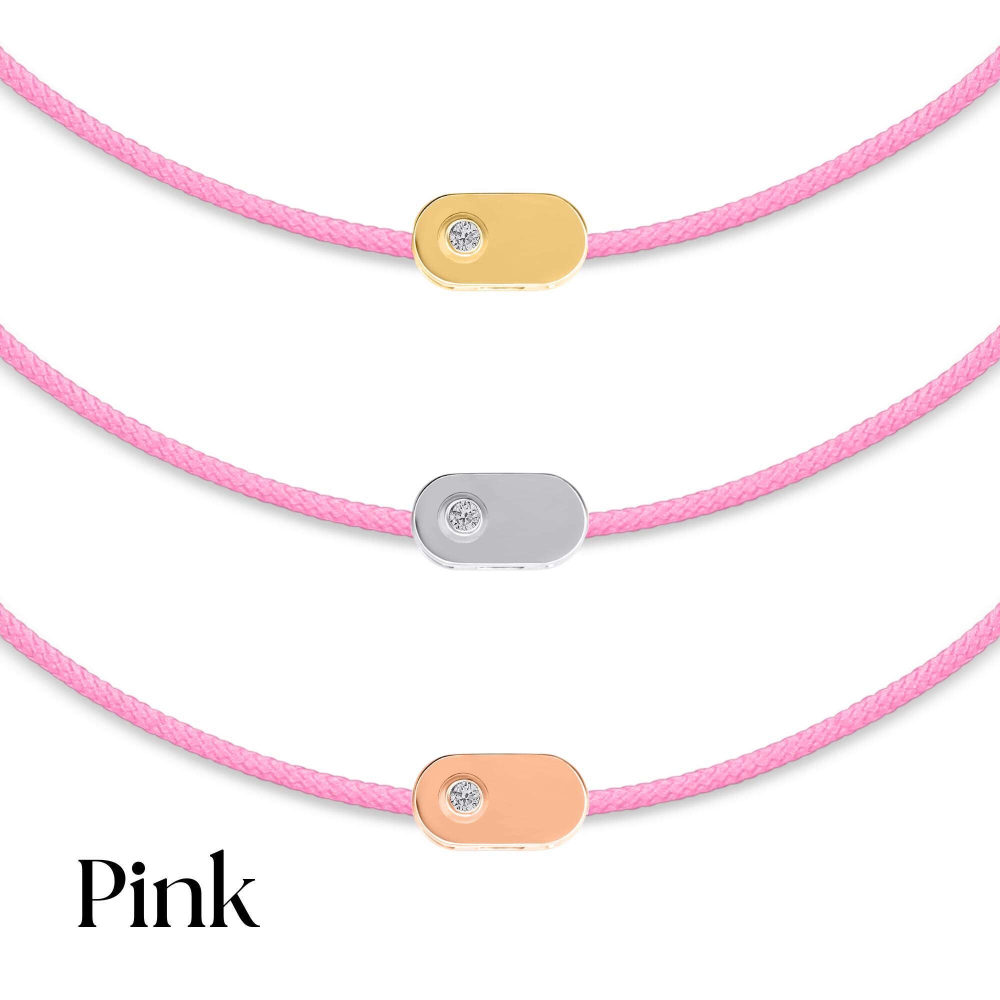 Personalized 14K Solid Gold Initial Bracelet with Natural Diamond on Silk Thread