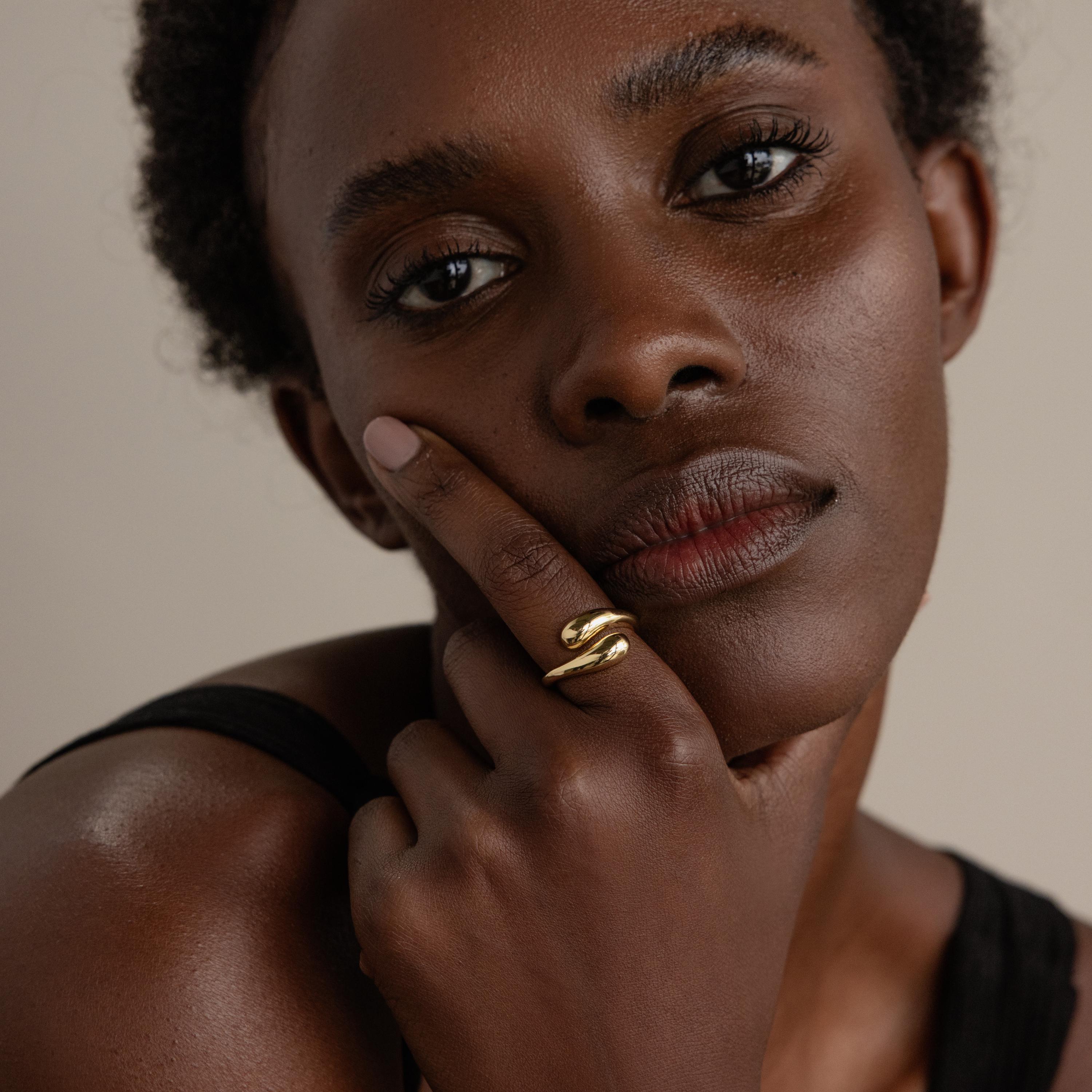 Duo Dome Ring, Chunky Gold Statement Ring With Adjustable Band