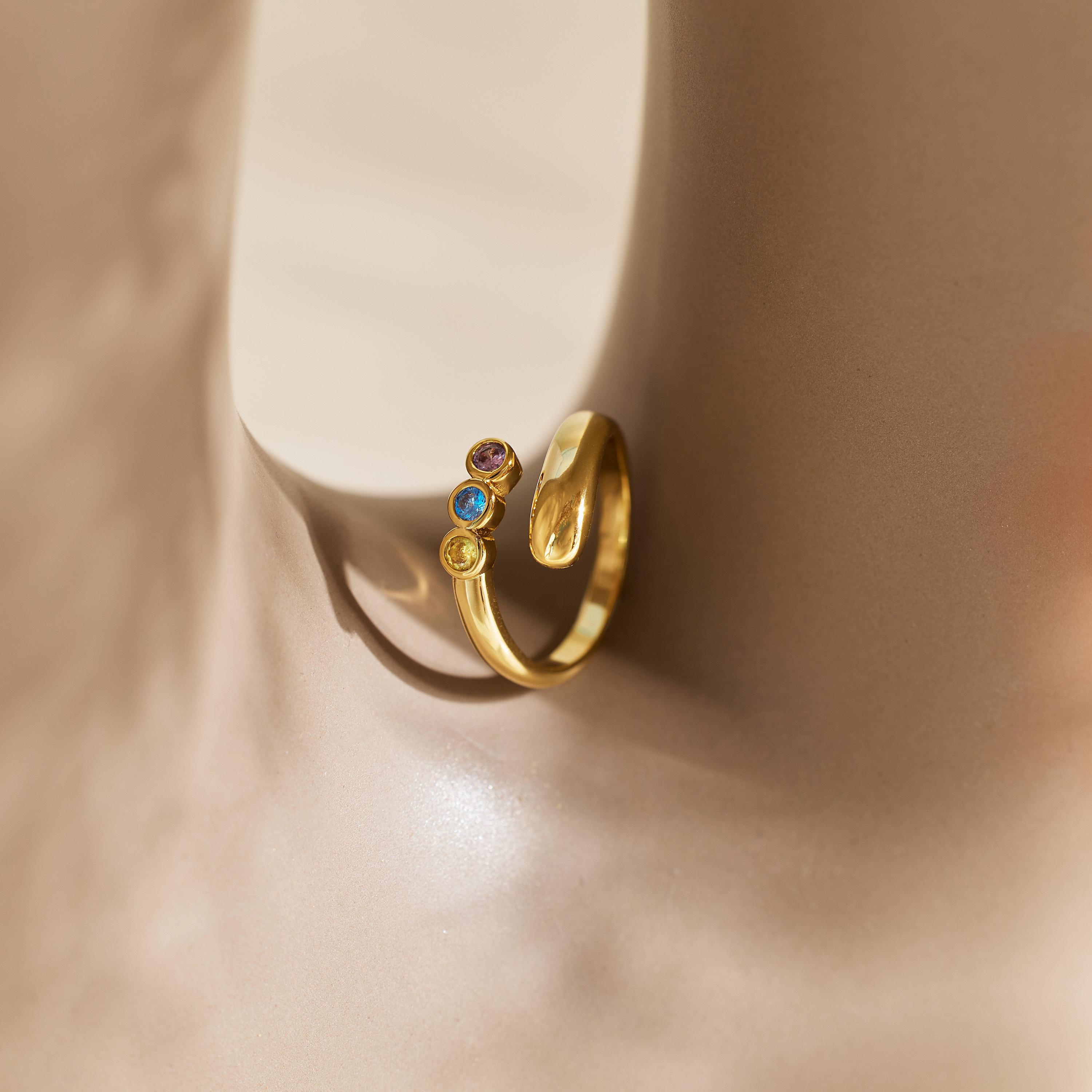 Custom Adjustable Birthstone Ring With Dainty Multi-Stone Detail