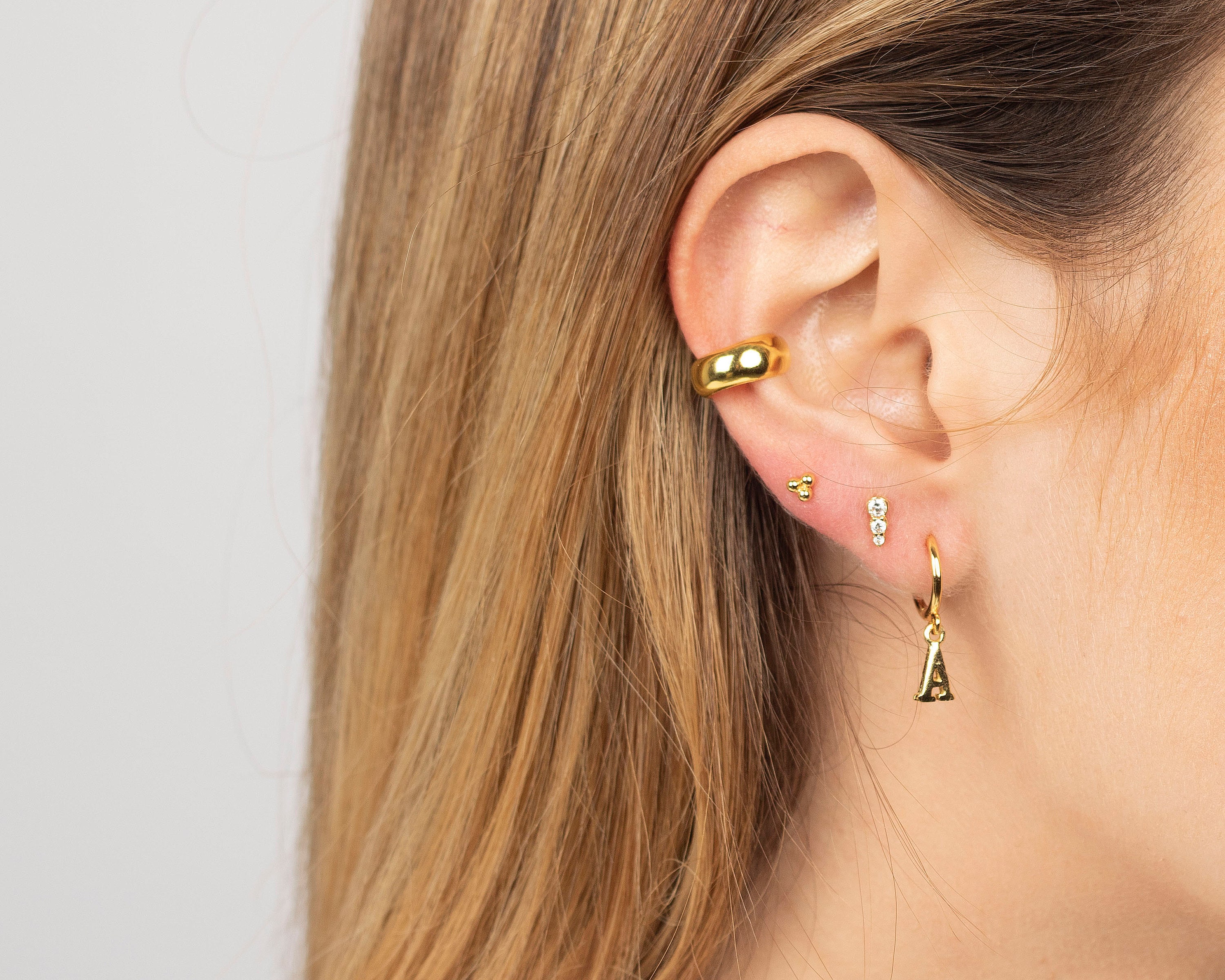 Gold Initial Hoop Earring in 18K Gold Plated Sterling Silver