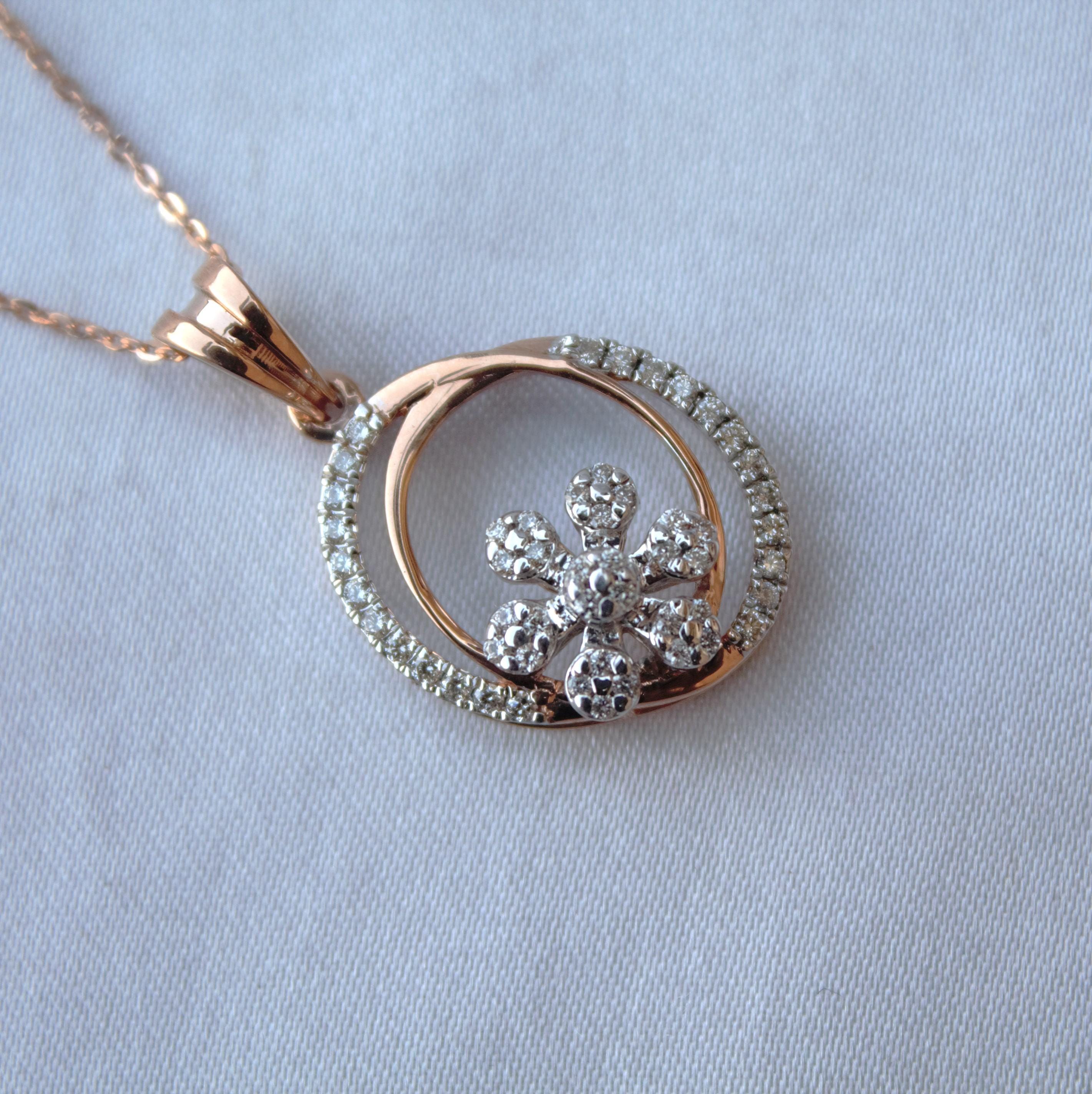 IGI Certified 18K Rose Gold Diamond Pendant Necklace and Stud Earrings Set