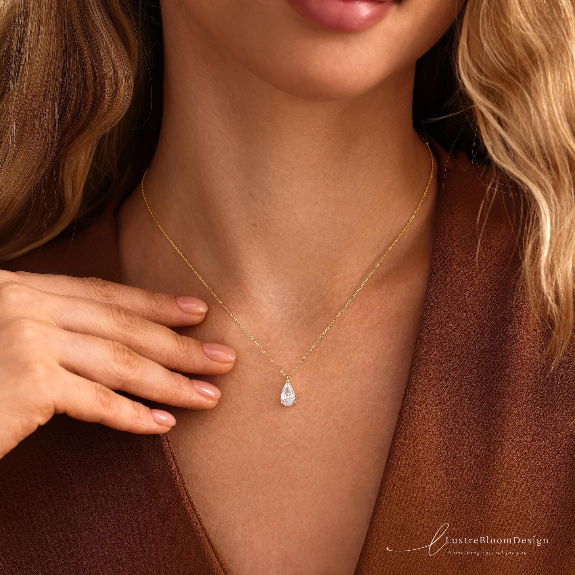 Minimalist Teardrop Necklace in Sterling Silver with Pear Cut Zirconia
