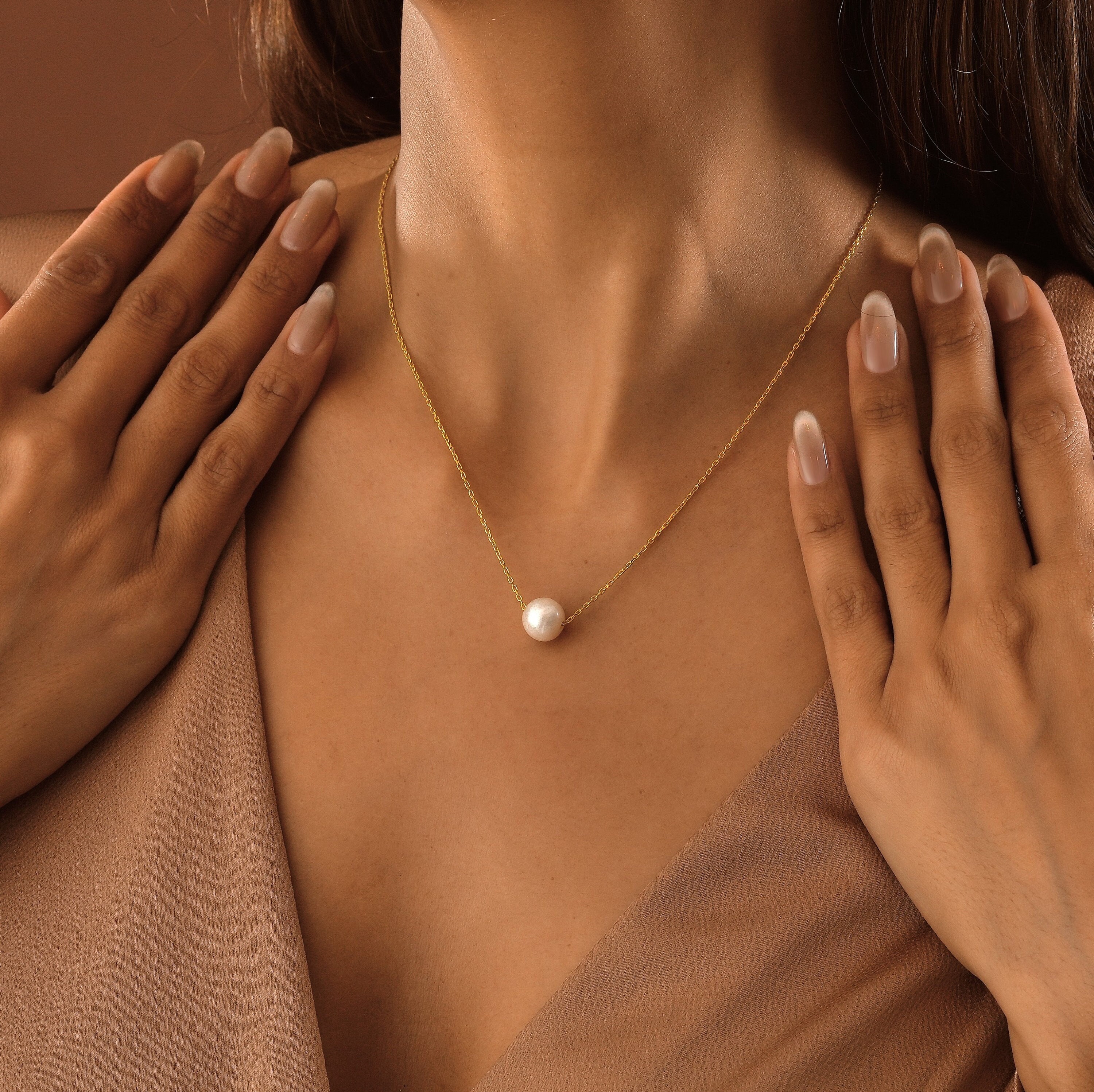 14K Gold Freshwater Pearl Necklace, Adjustable Chain