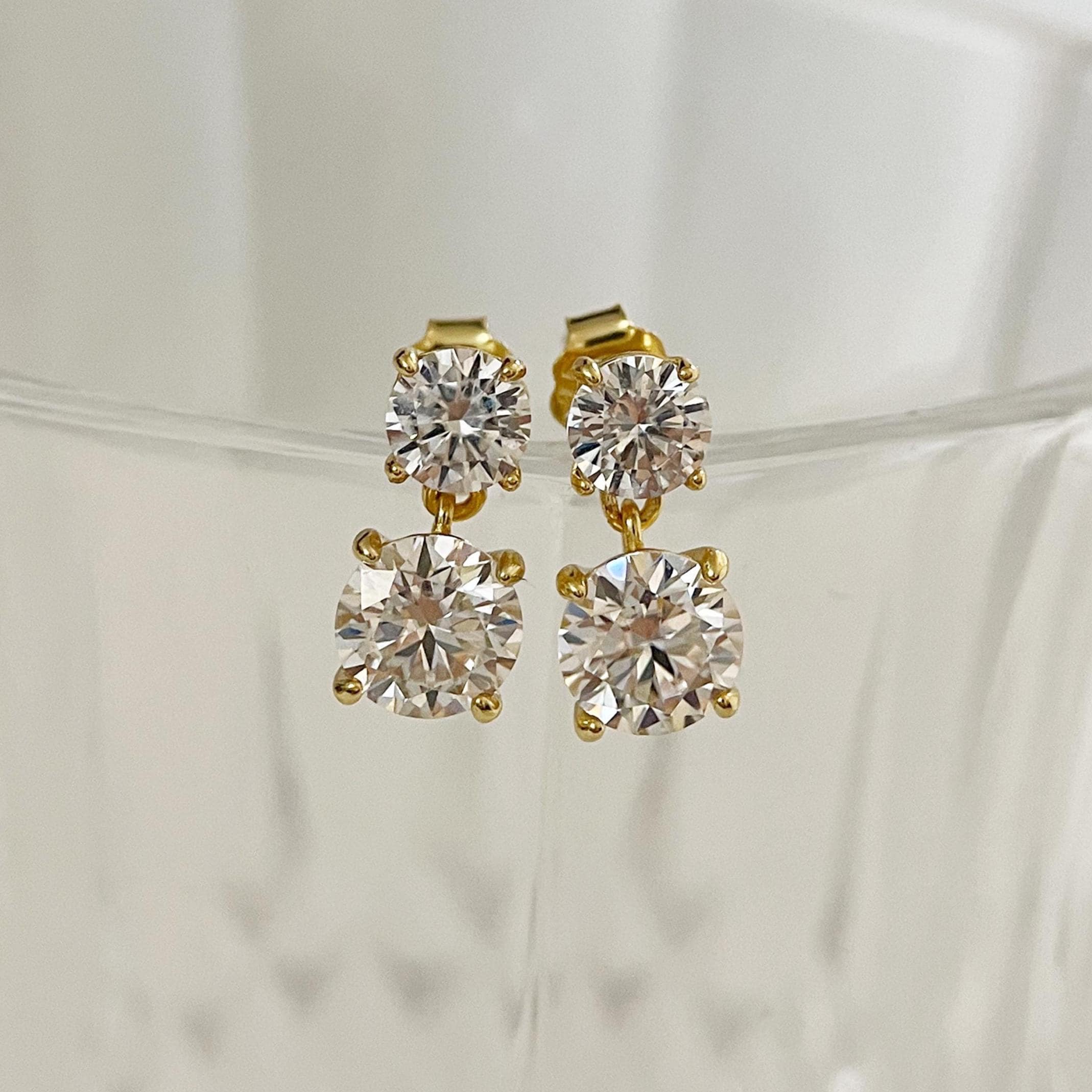 Swiss Blue Moissanite Double Drop Earrings in Platinum Overlay Sterling Silver