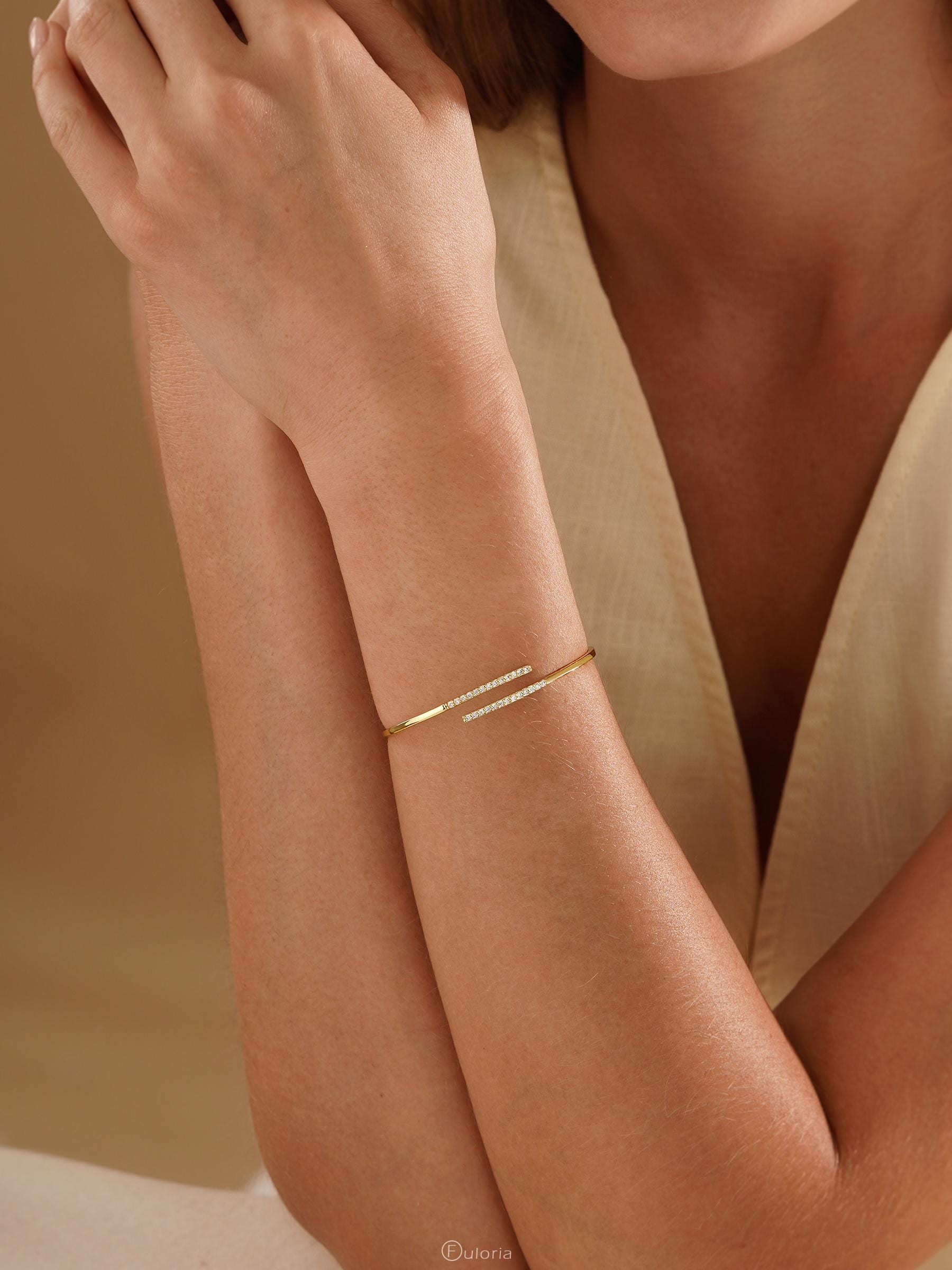 Minimalist Diamond Bangle in Gold Plated Finish