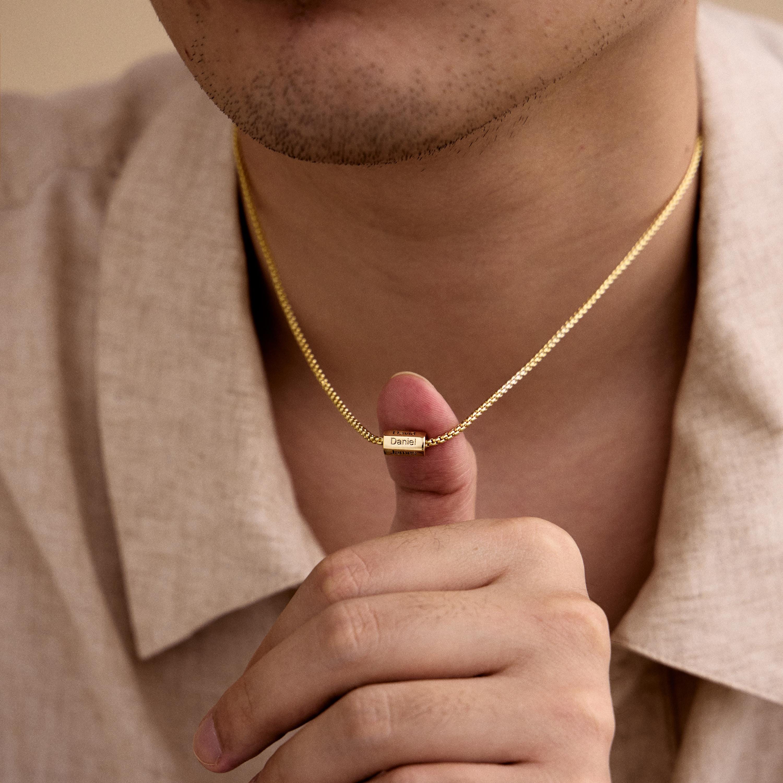 Custom Name Bar Necklace for Men with Copper Pendant and Engraved Names
