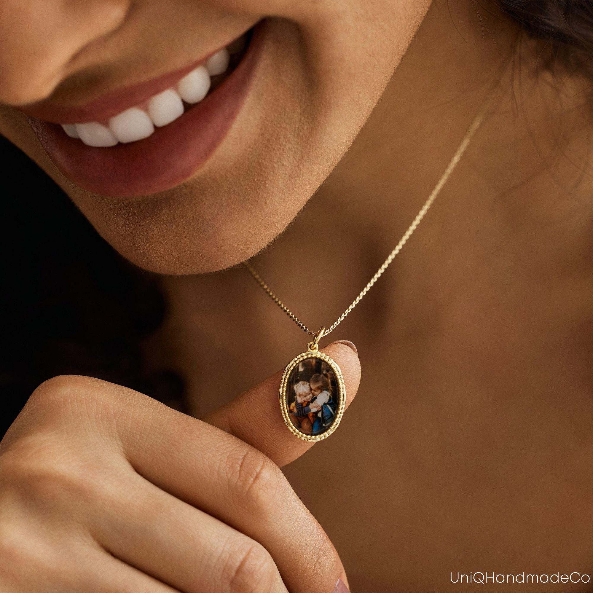 Personalized Photo Necklace in Solid Copper with Cable Chain