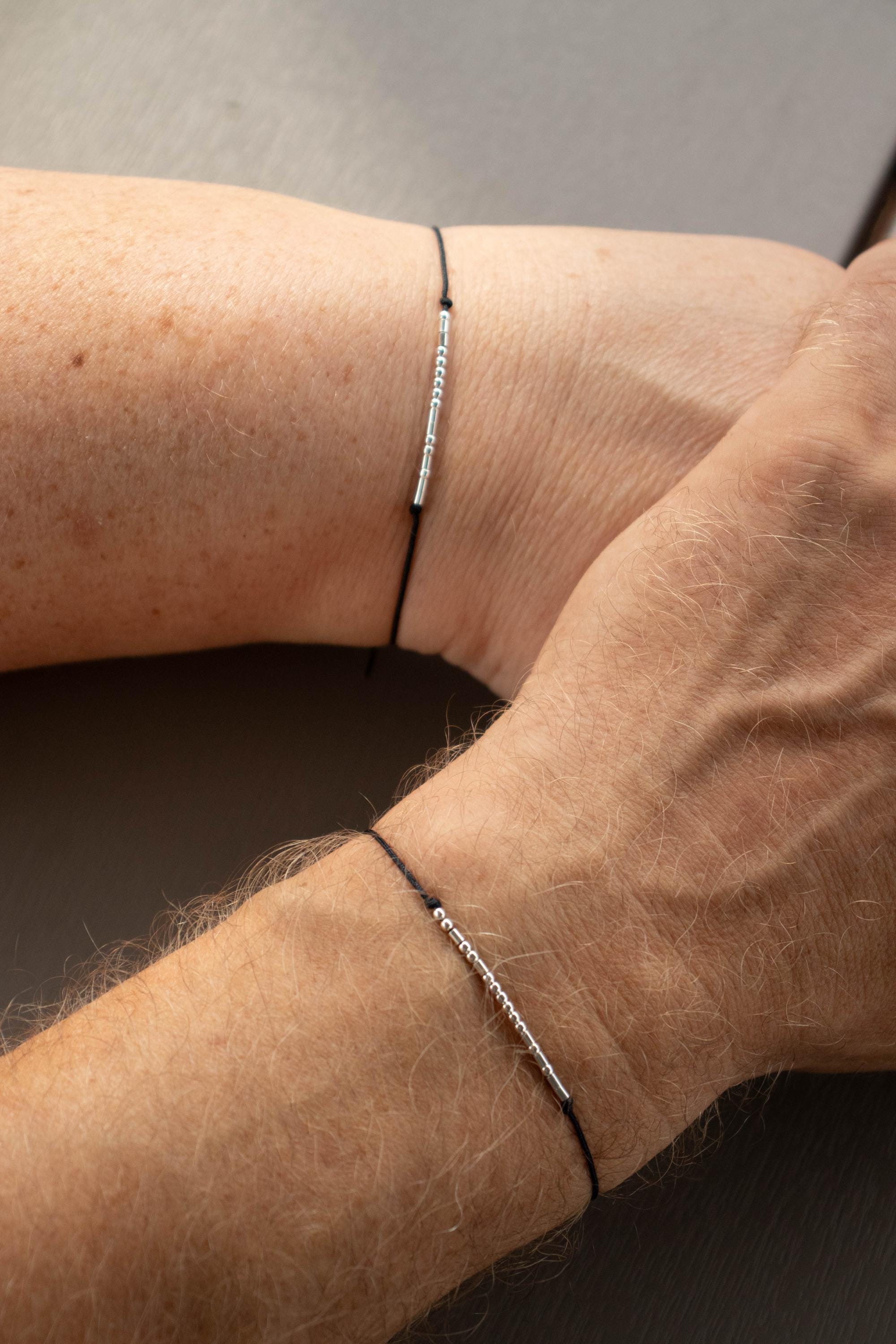 Personalized Morse Code Couple Bracelet Set of Two in Silver, Gold or Rose Gold