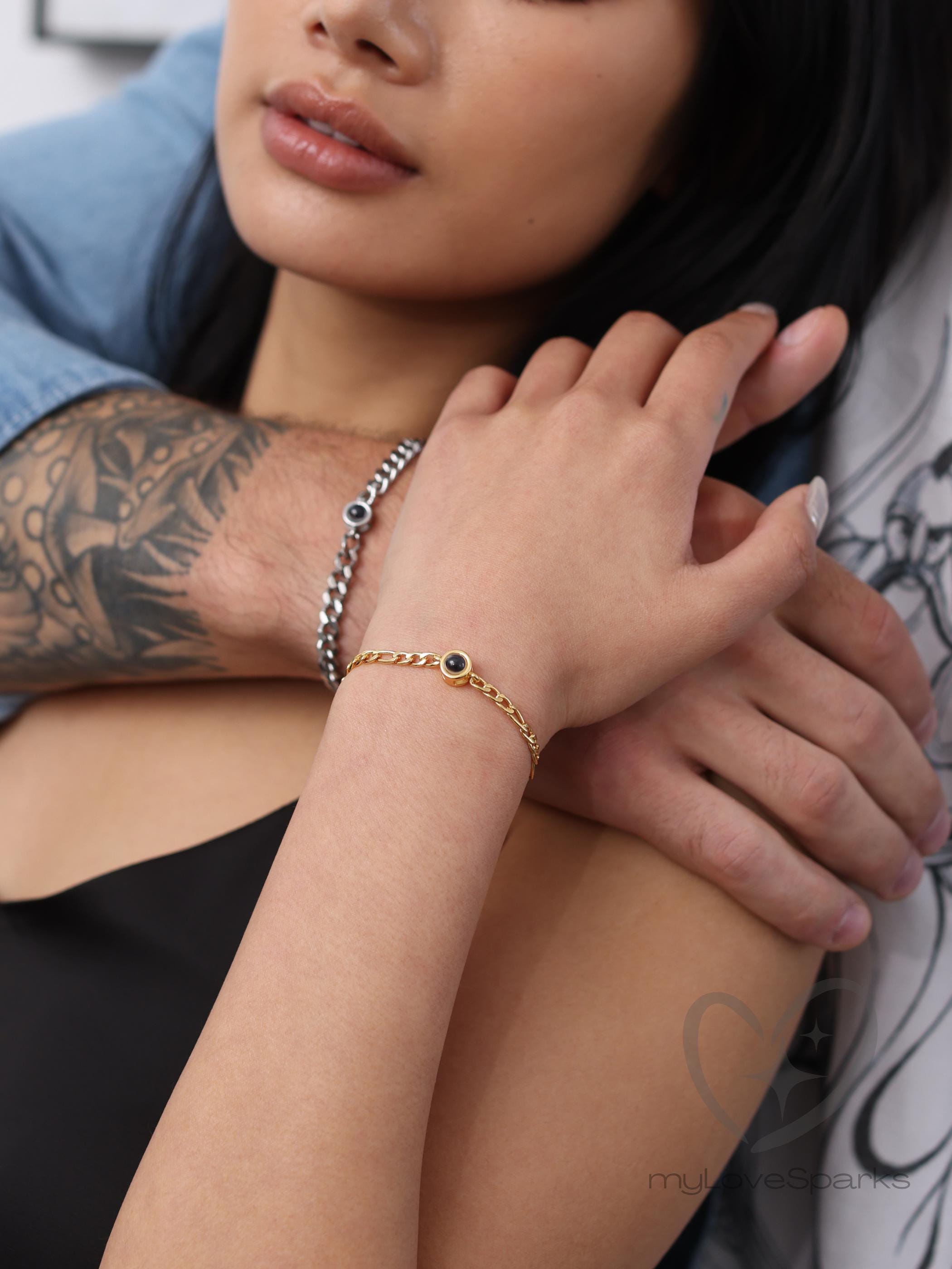Personalized Photo Projection Bracelet Set of 2 for Couples