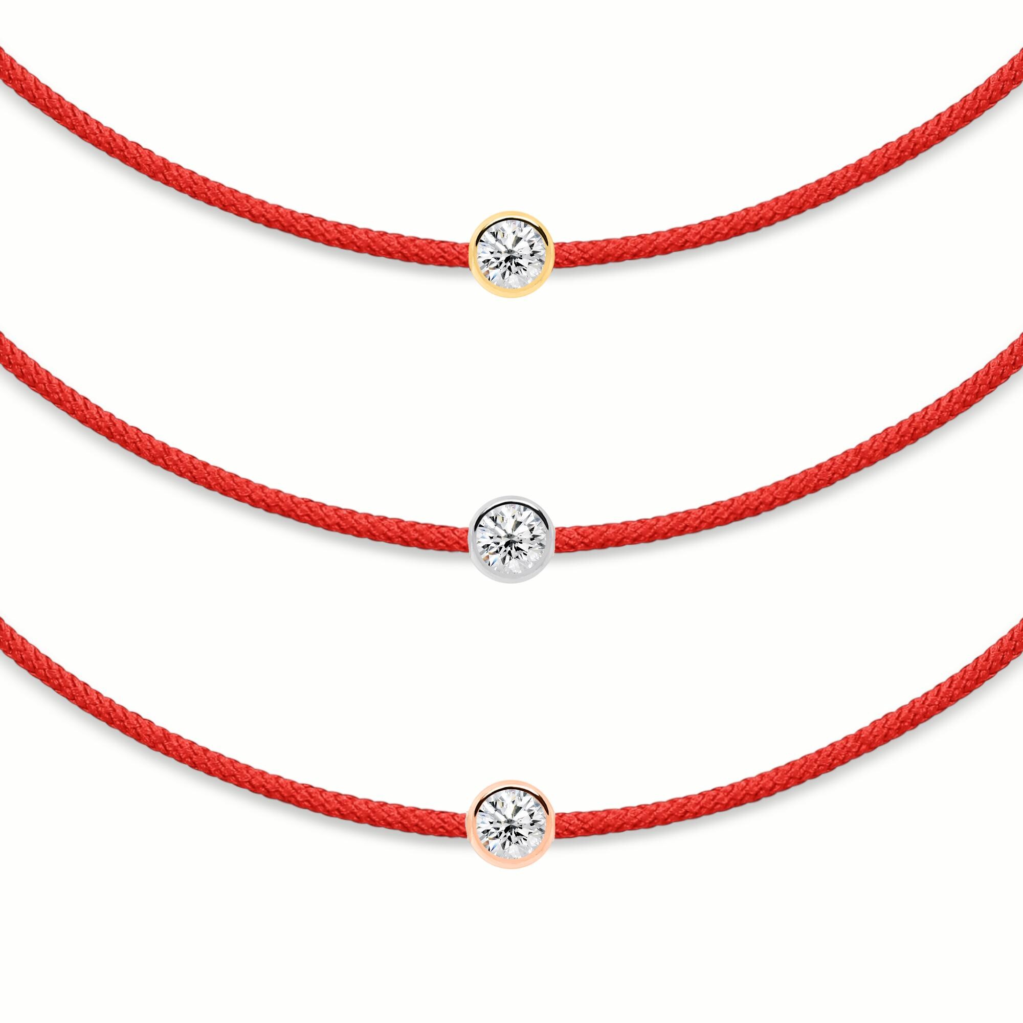 14K Solid Gold Diamond String Bracelet on Silk Thread