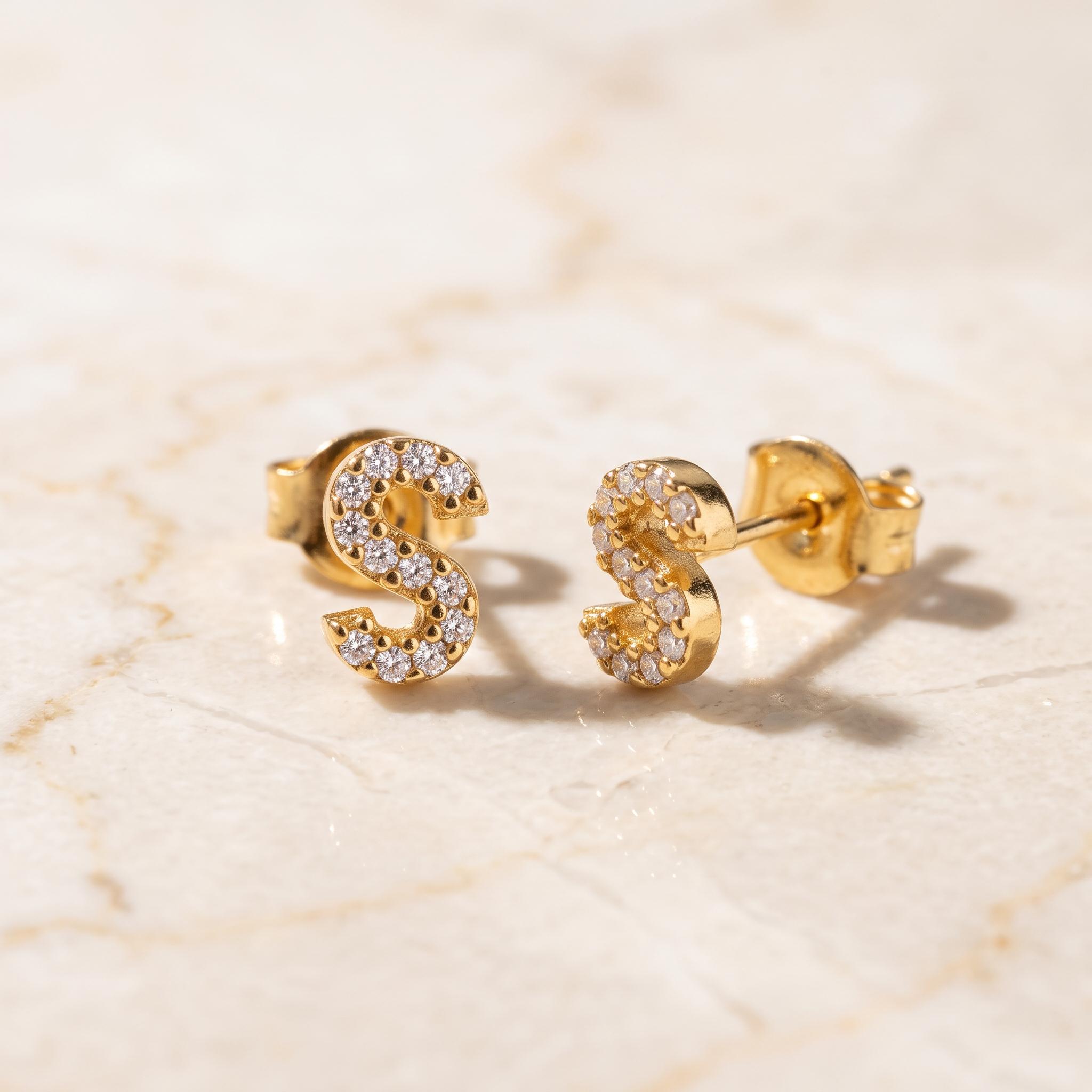 Petite Initial Stud Earrings with Zircon Accents
