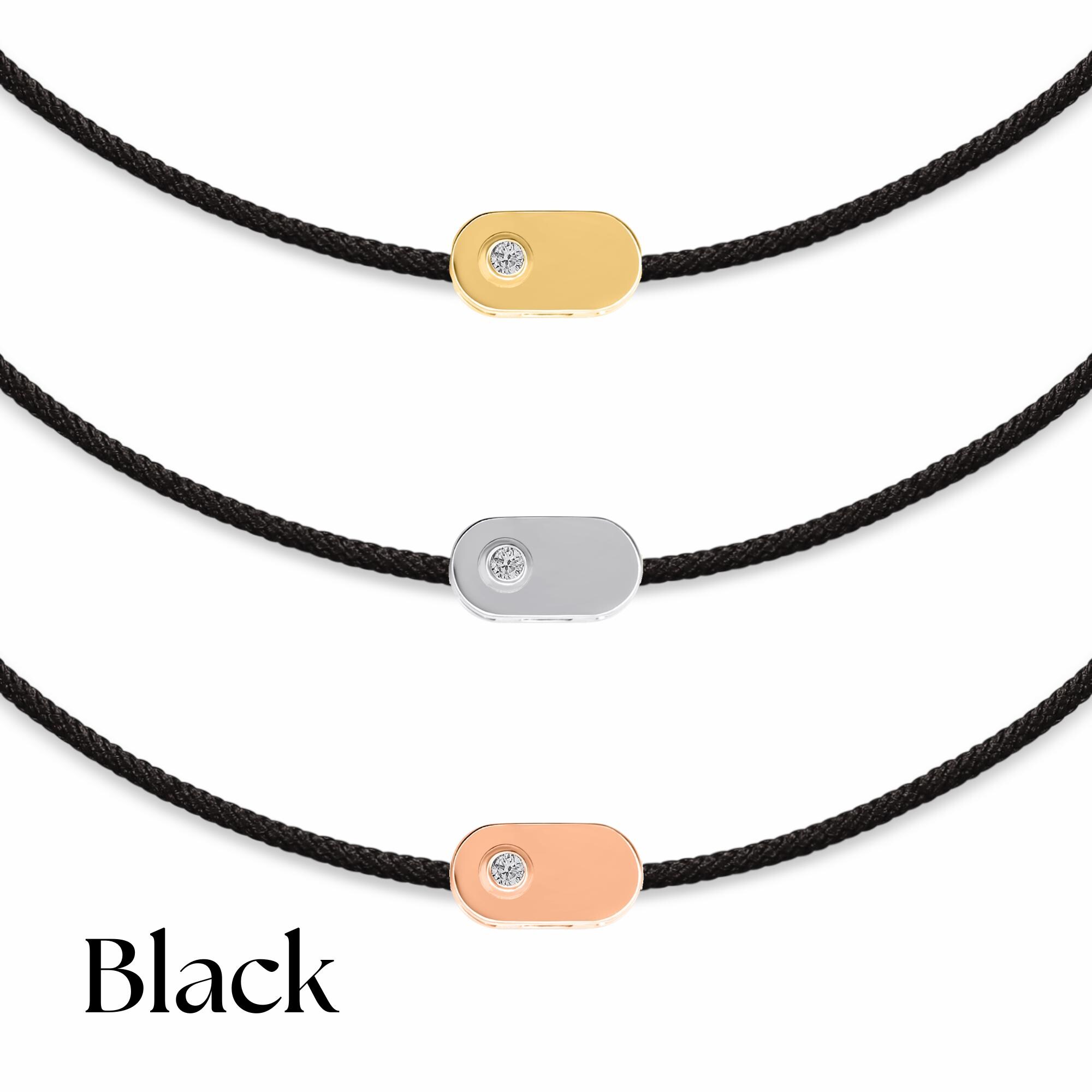 Personalized 14K Solid Gold Initial Bracelet with Natural Diamond on Silk Thread