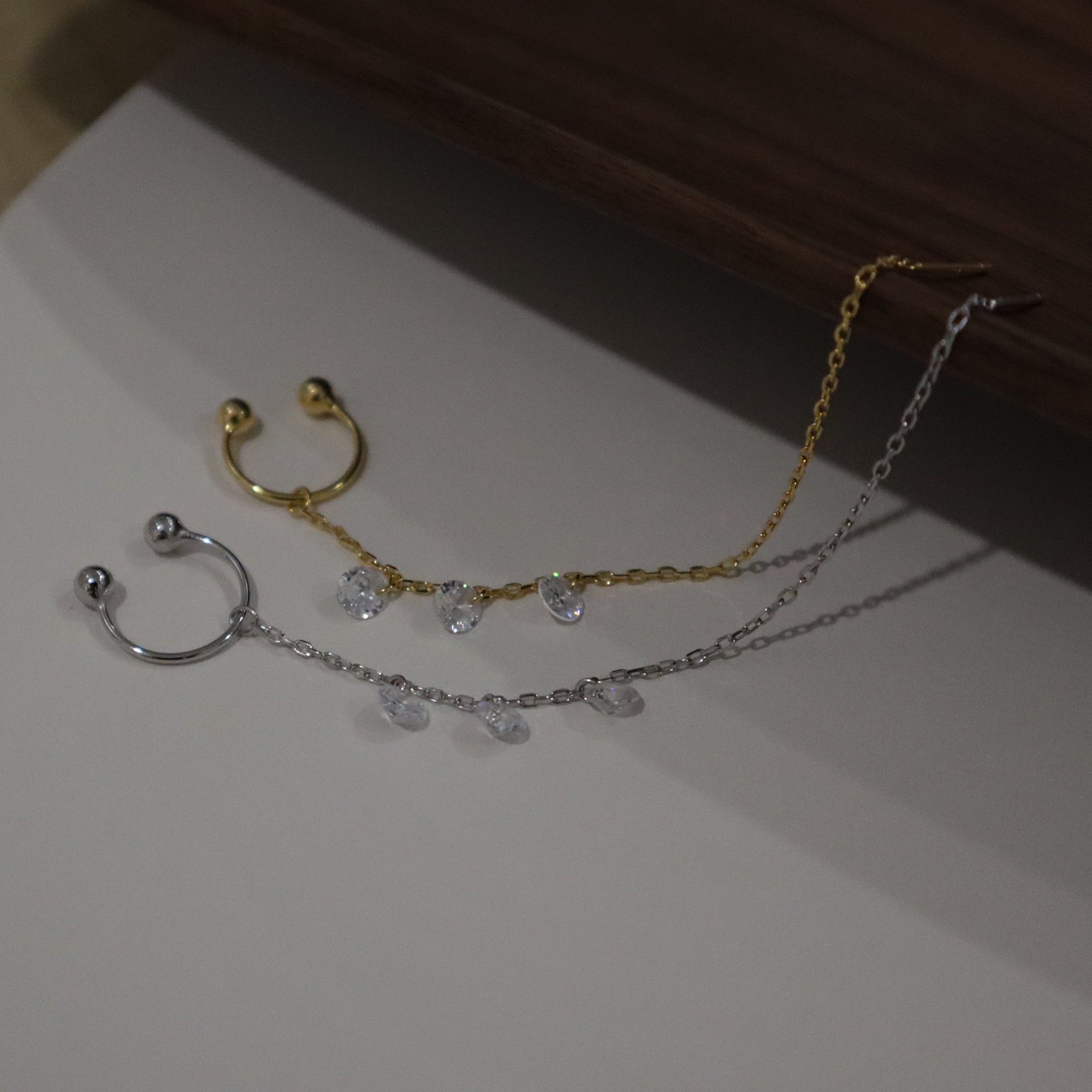 Minimalist Chain Cuff Ear Threader with Zircon Stud Earrings