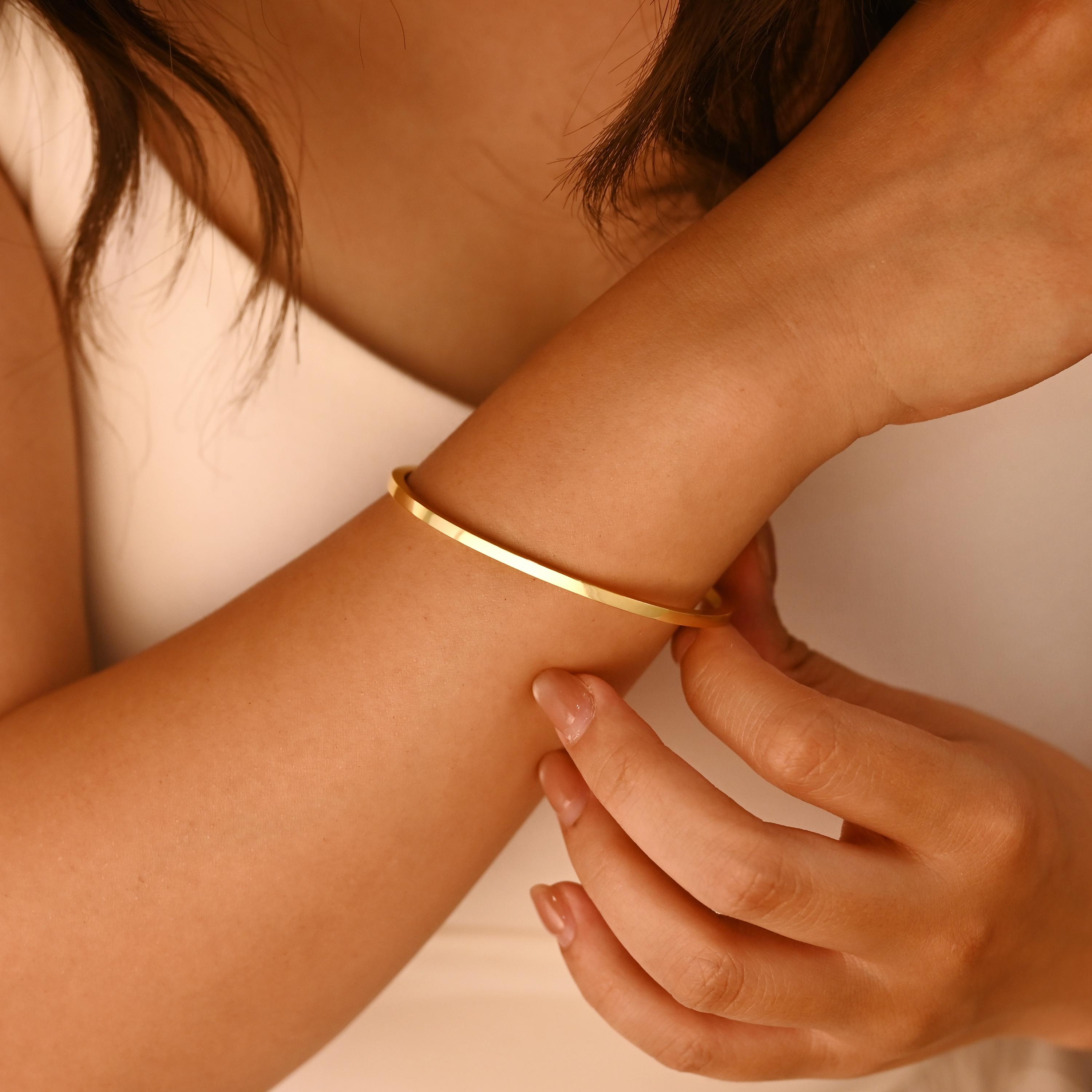 Engraved Secret Message Cuff Bracelet in Sterling Silver or 18K Gold