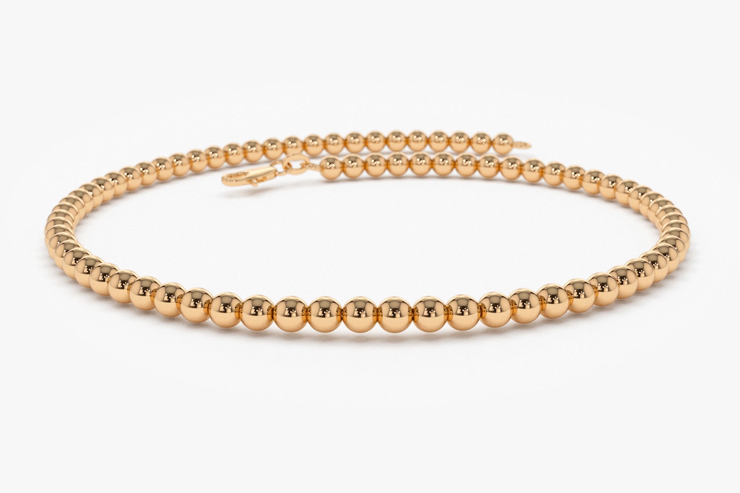 14K Solid Gold 2.5 mm Beaded Bracelet with Inner Cable Chain