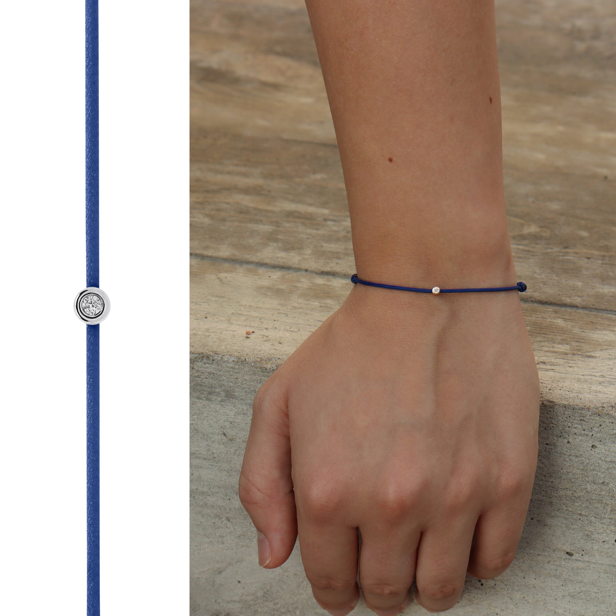 14K Solid Gold Diamond String Bracelet on Silk Thread